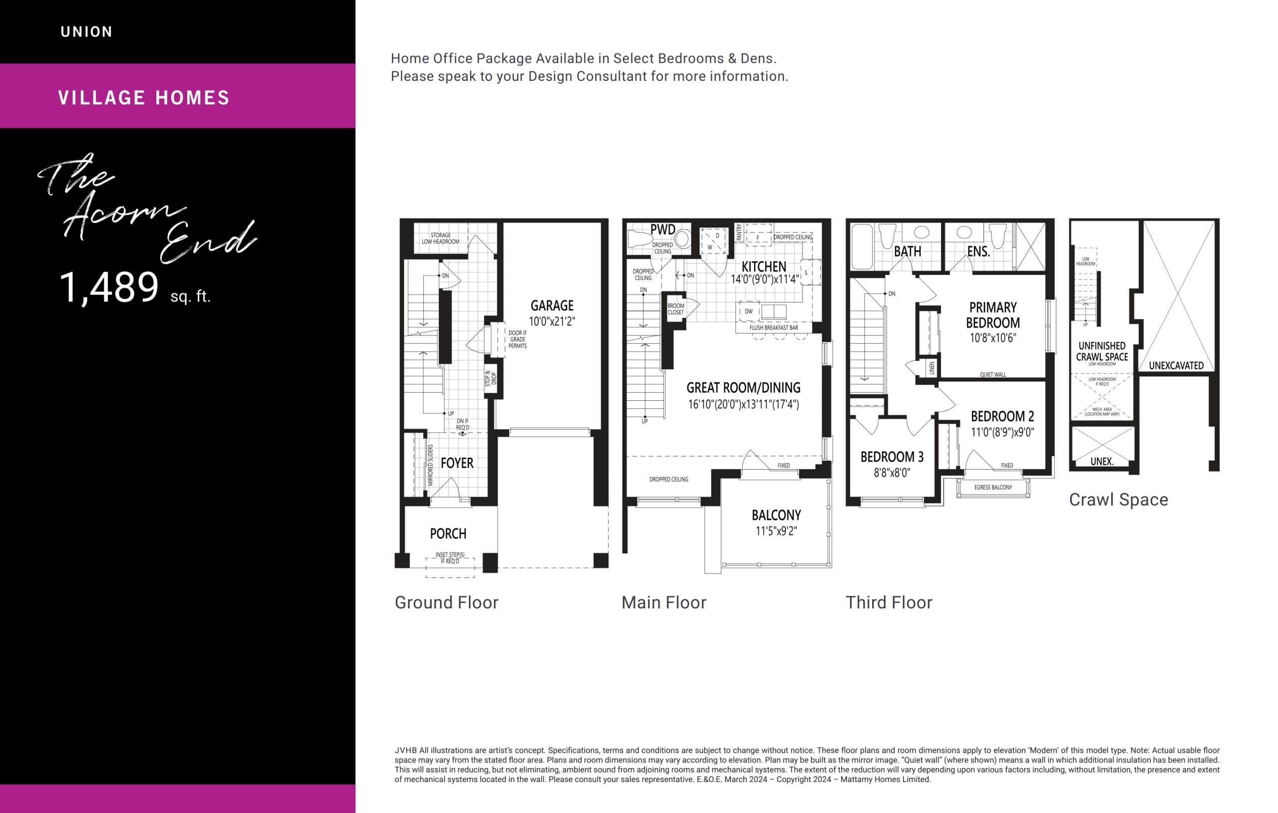 The Acorn End Floor Plan at Union by Mattamy Homes - 1489 sq.ft