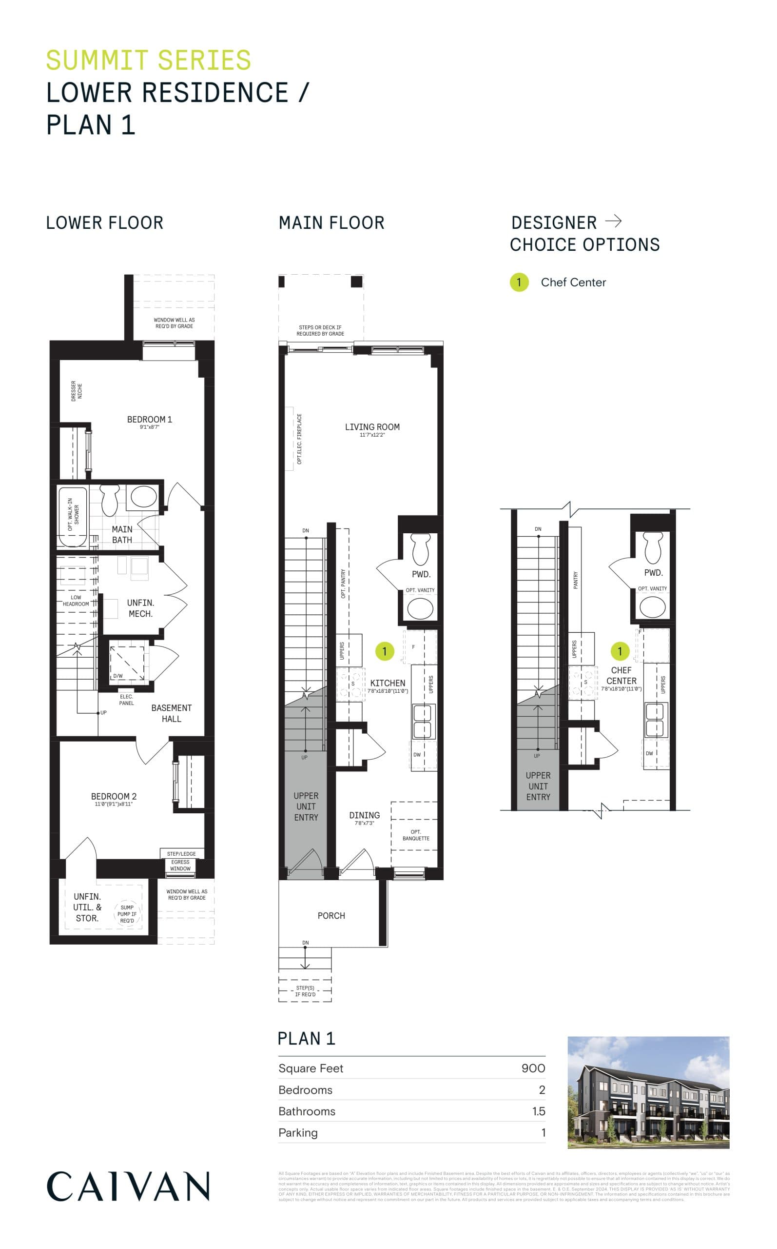 Plan 1 - Summit Series Floor Plan at Orléans Village Towns - 900 sq.ft