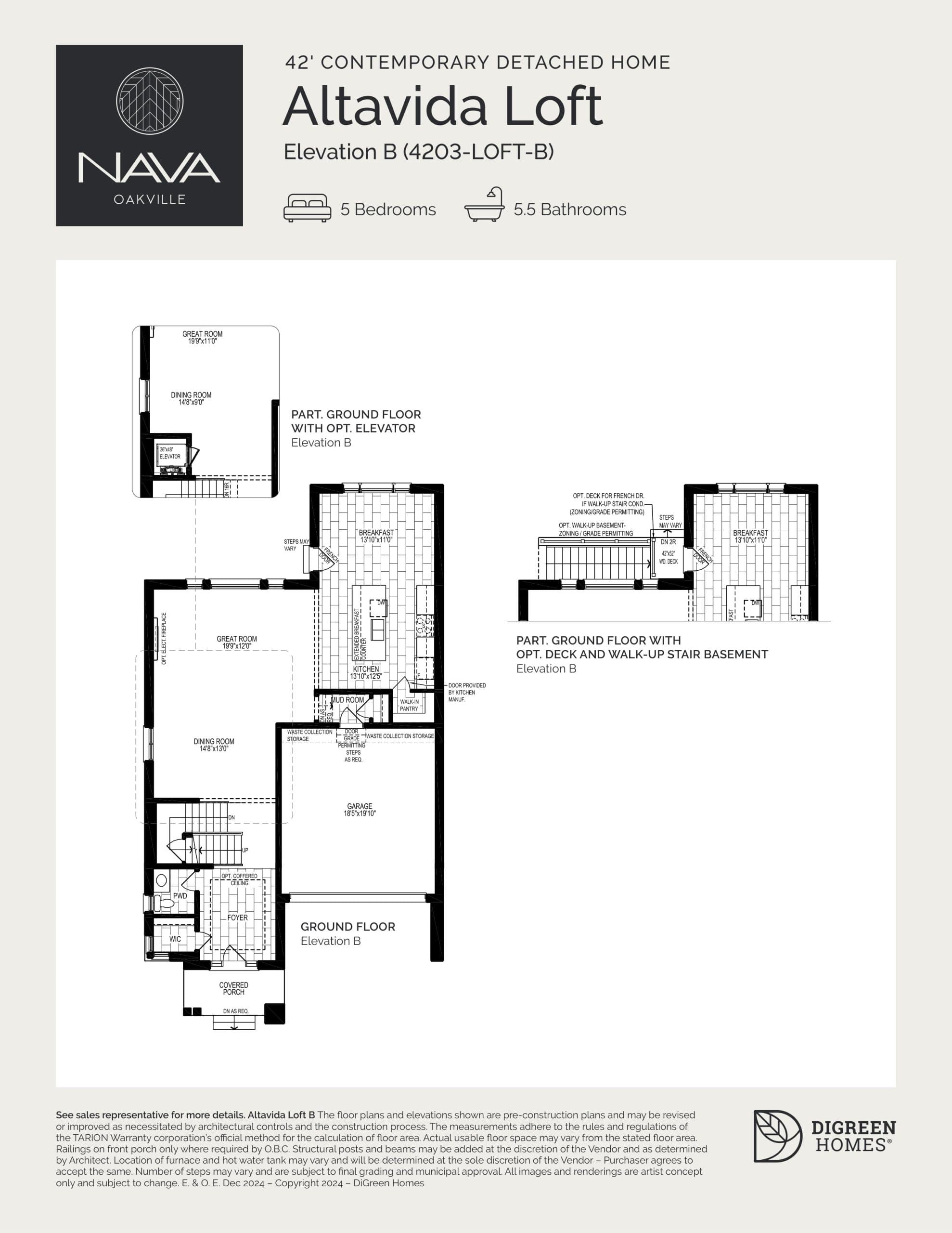 Altavida Loft Elevation B Floor Plan at NAVA Oakville Detached - 3864 sq.ft