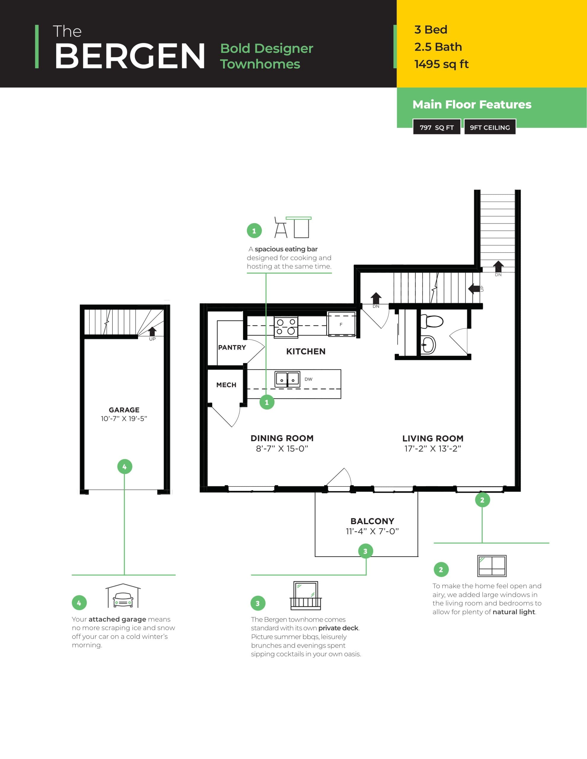 The Bergen Floor Plan at Livingston Towns - 1495 sq.ft