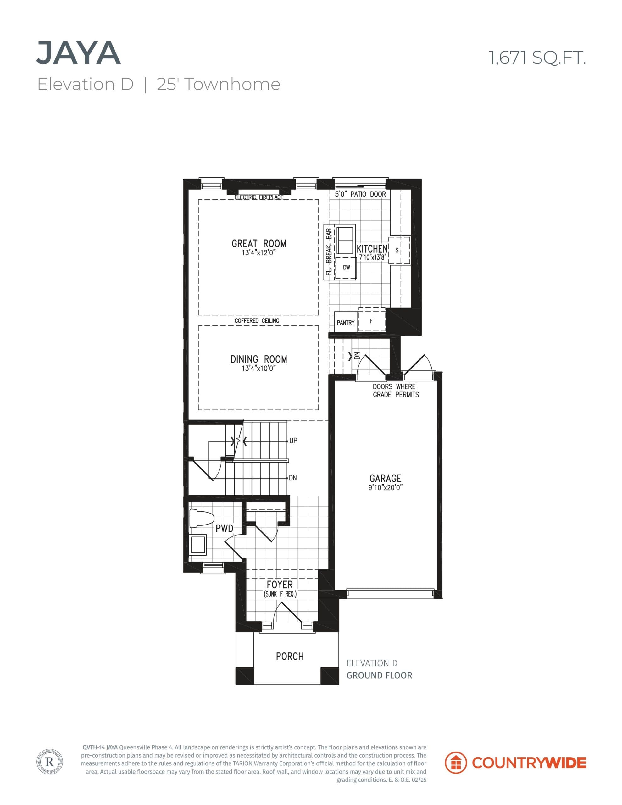 Jaya - Elevation D Floor Plan at Queensville Homes by CountryWide - Towns - 1671 sq.ft
