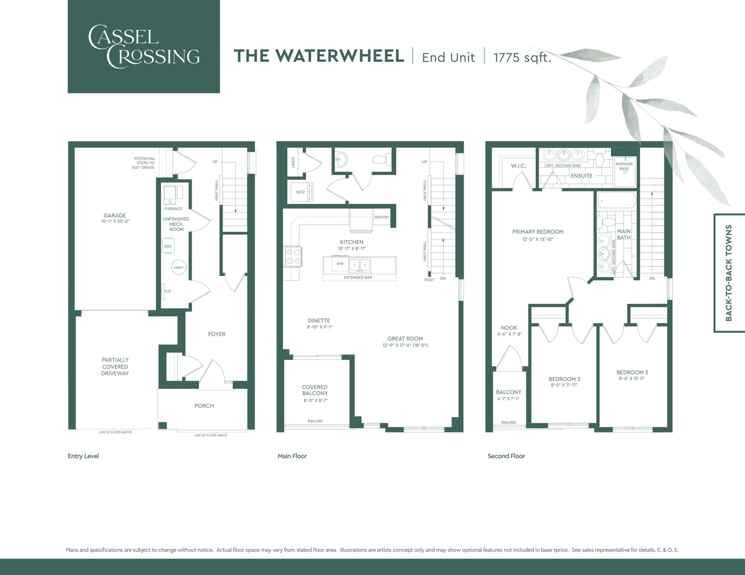 The Waterwheel Floor Plan at Cassel Crossing Towns - 1775 sq.ft