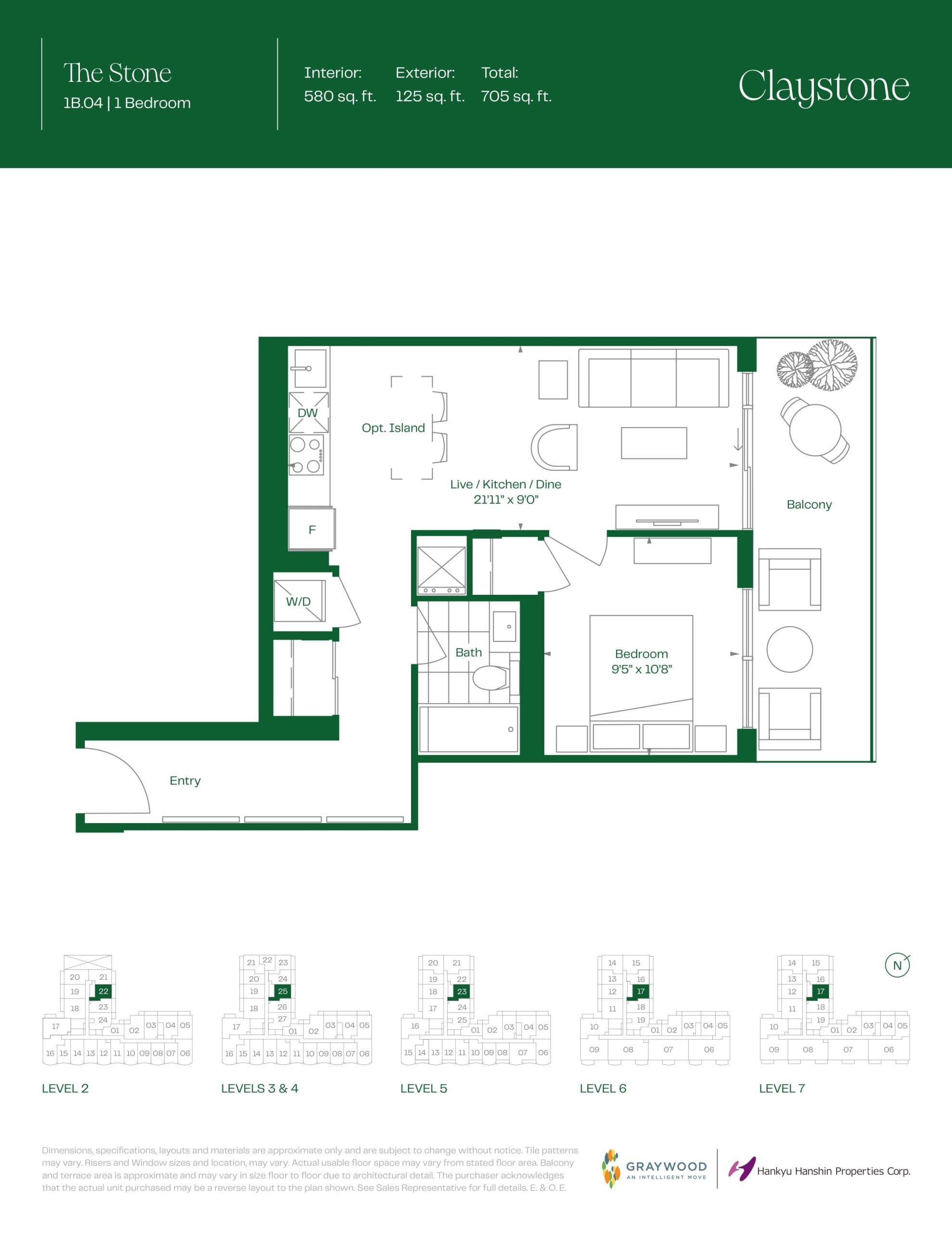 The Stone Floor Plan at Claystone Condos - 580 sq.ft