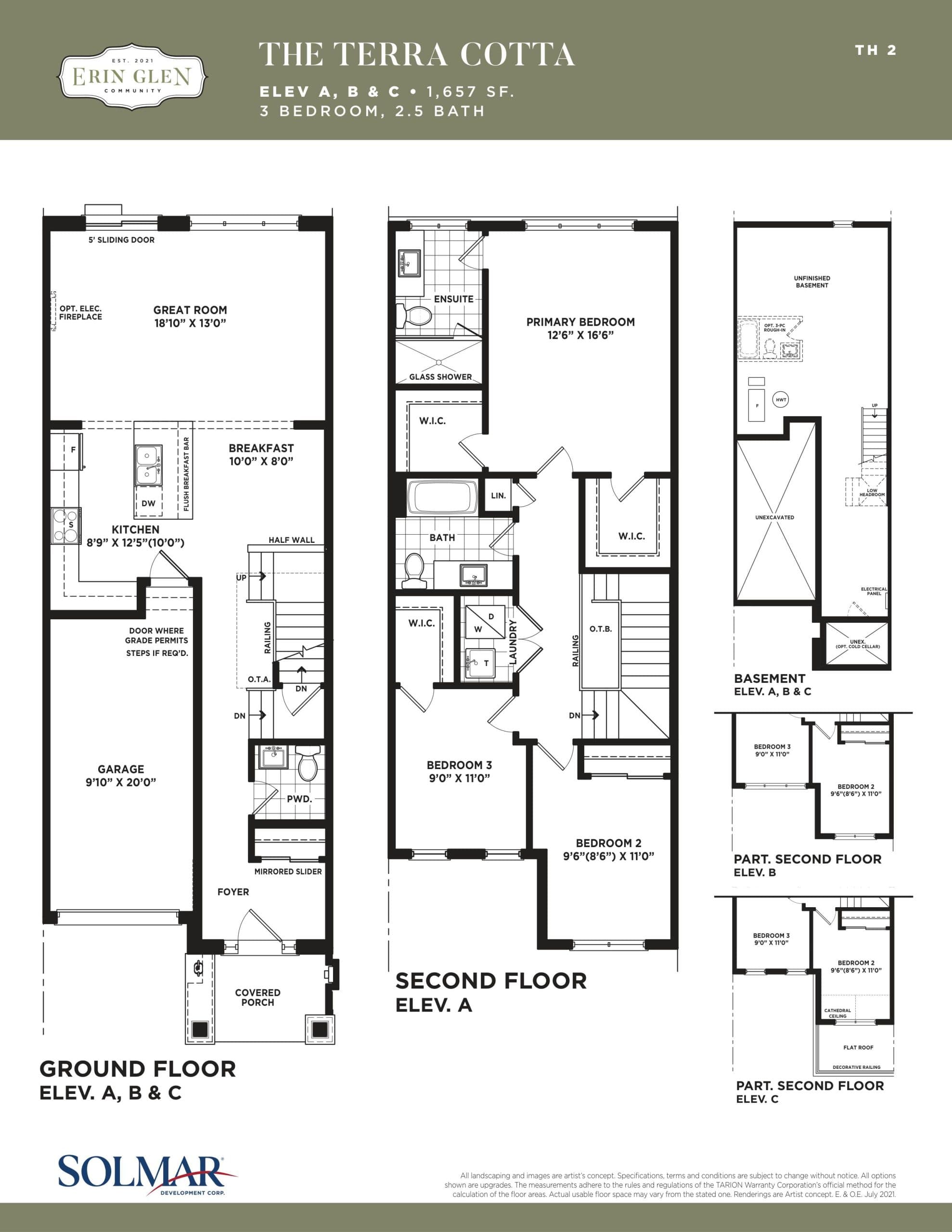 The Terra Cotta Floor Plan at Erin Glen by Solmar Development Corp - 1657 sq.ft