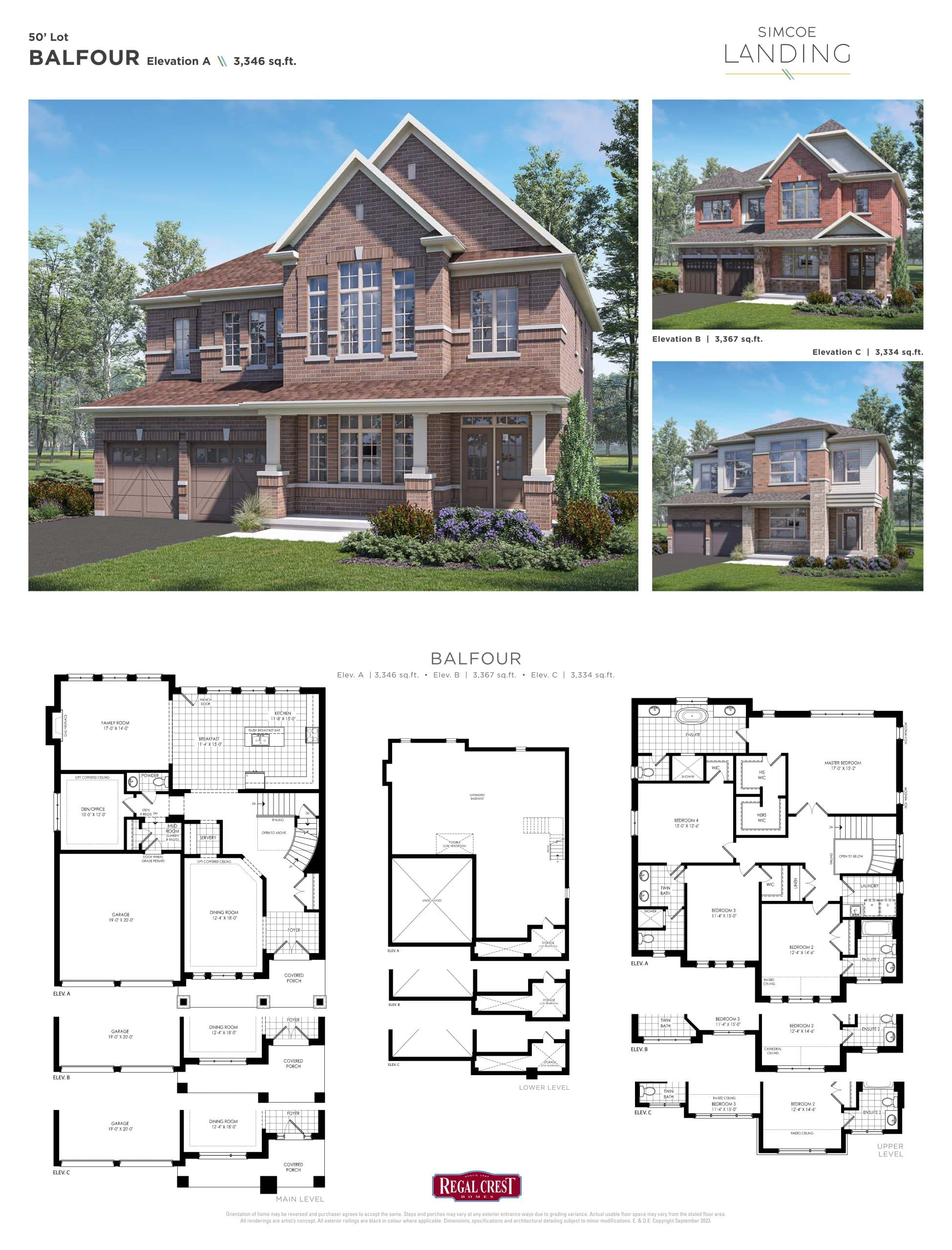 Balfour Floor Plan at Simcoe Landing by Regal Crest Homes - 3346 sq.ft