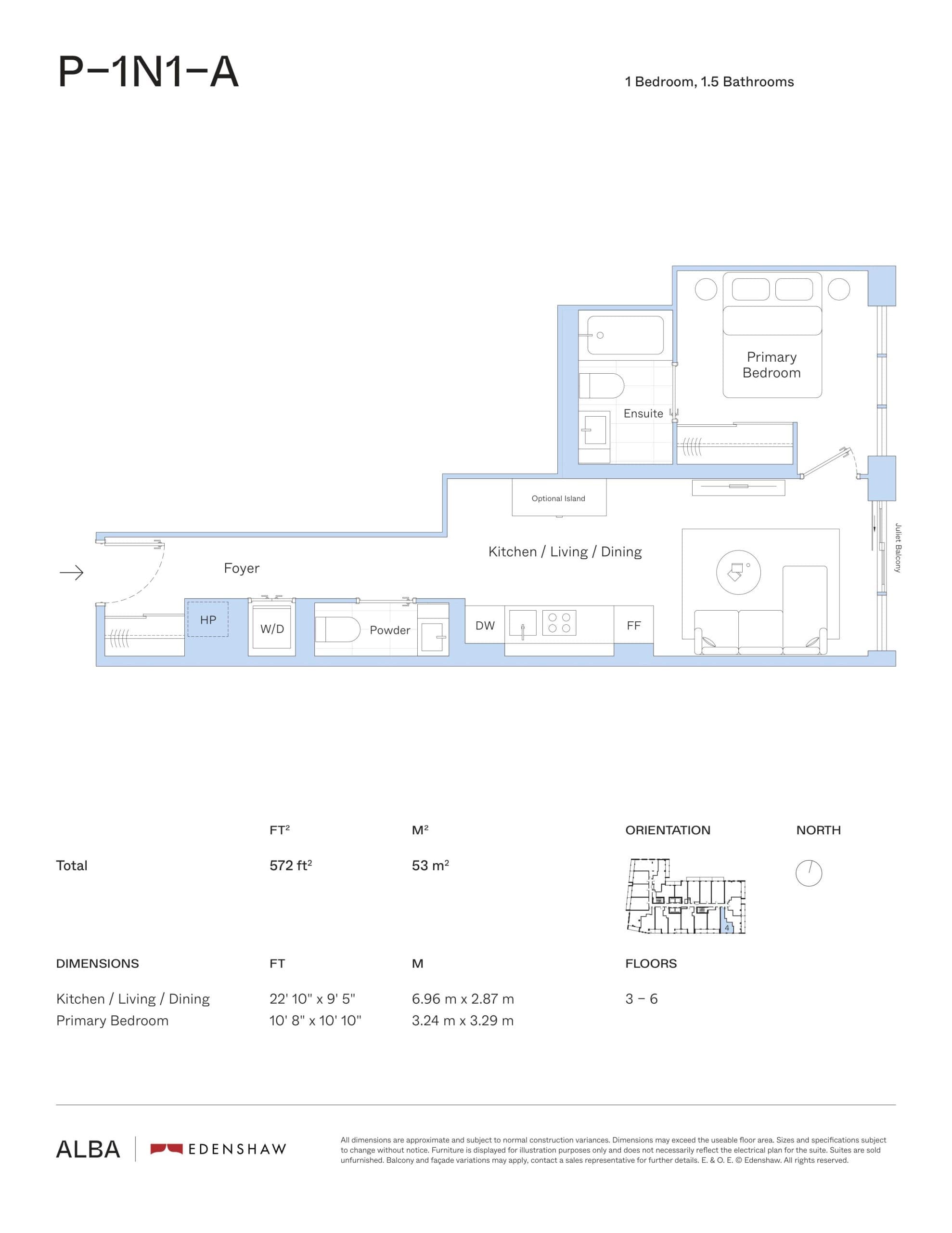 P-1N1-A Floor Plan at Alba Condos - 572 sq.ft