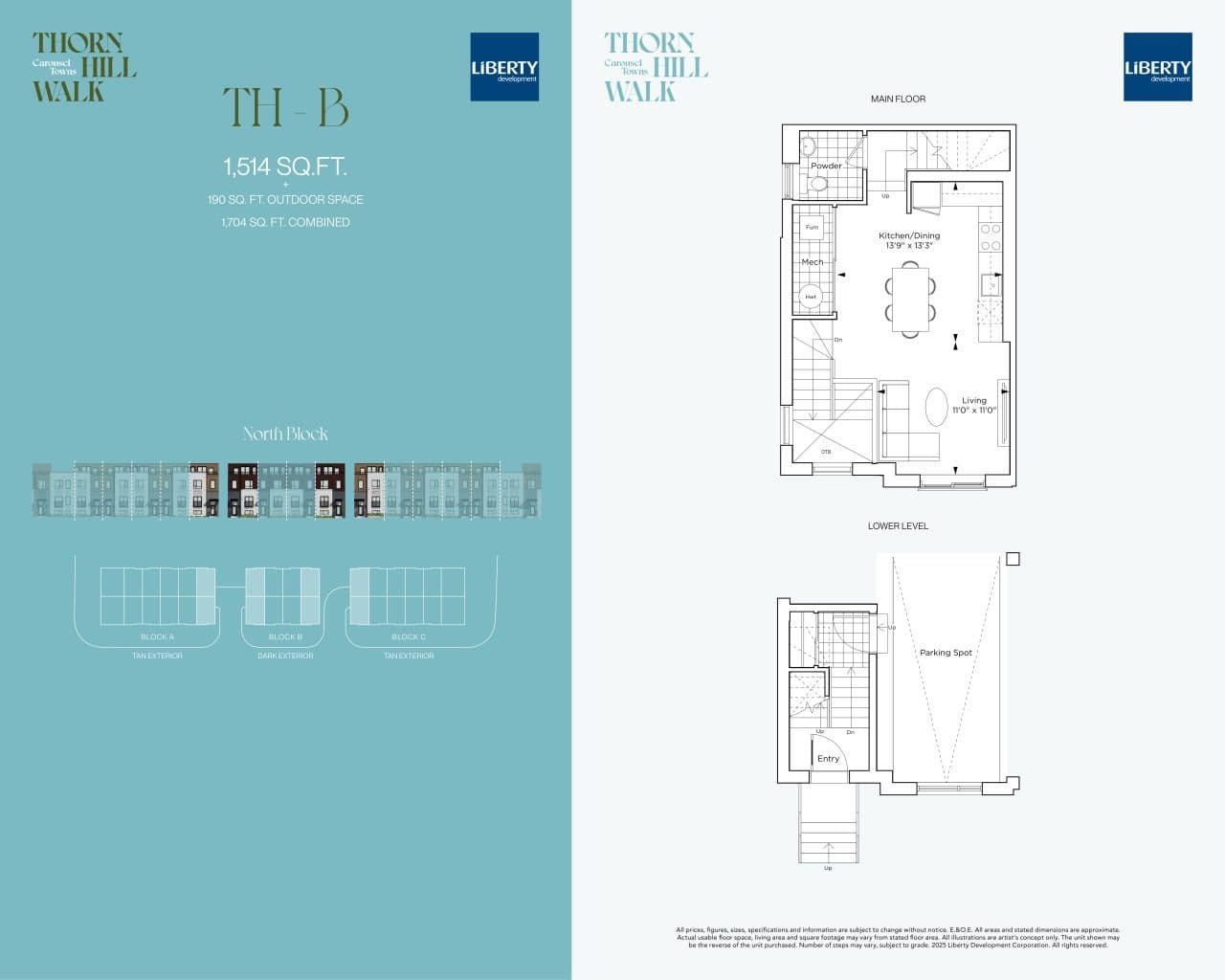 TH-B Floor Plan at Carousel Towns at Thornhill Walk - 1514 sq.ft