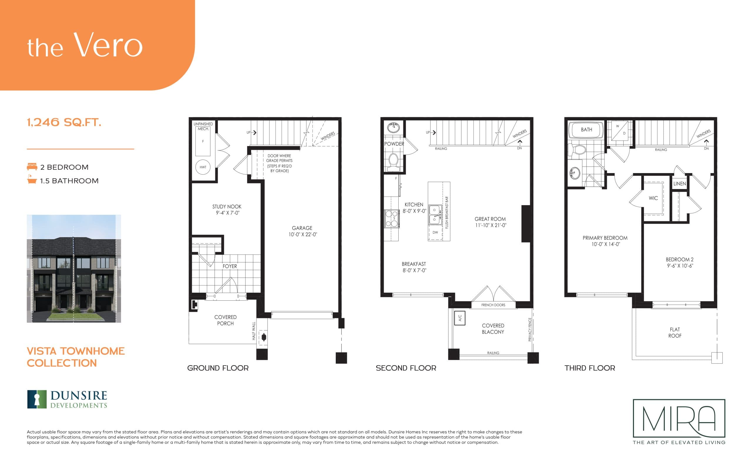 The Vero TH-2 (Vista Collection) Floor Plan at Mira by Dunsire Developments - 1246 sq.ft