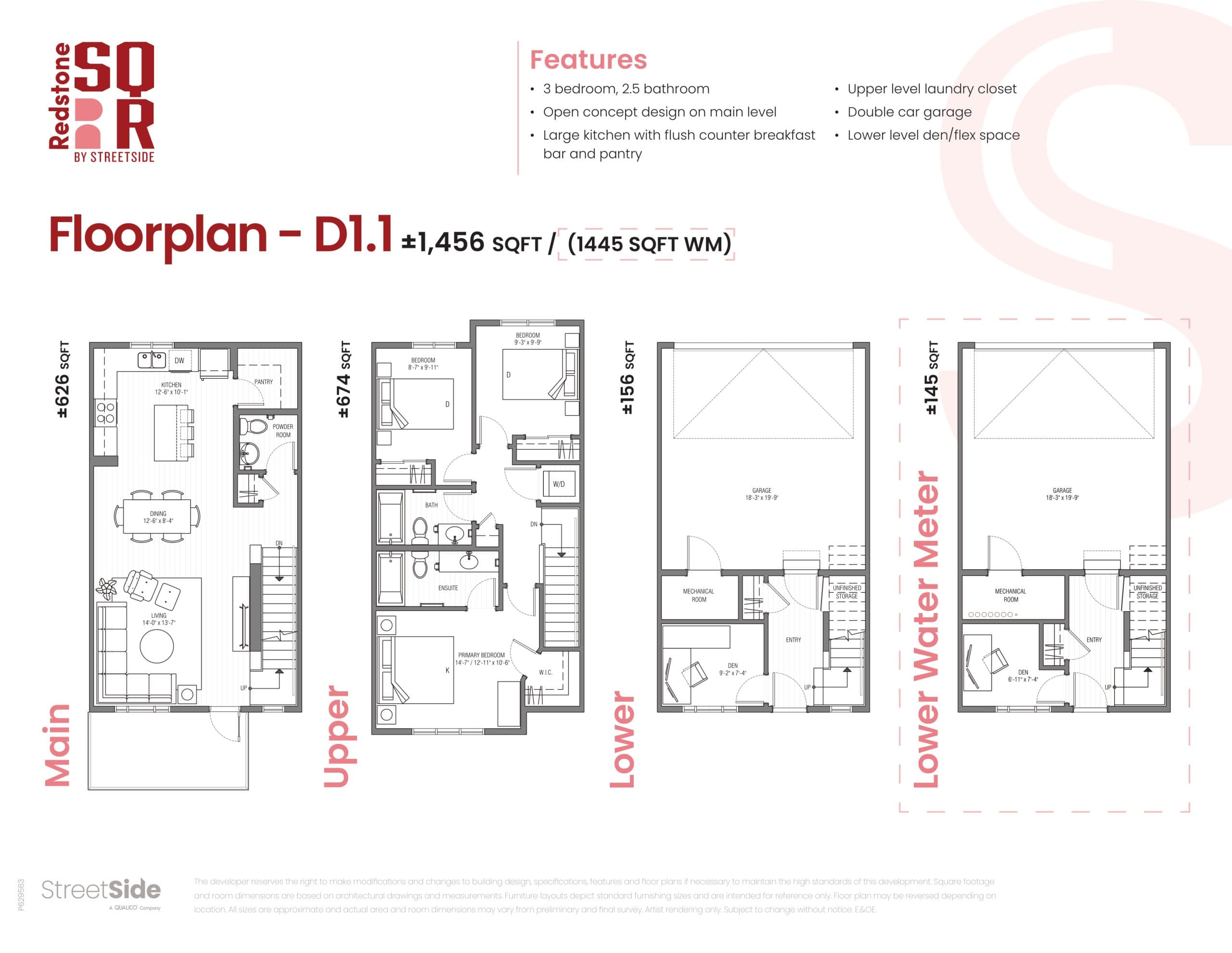 D1.1 Floor Plan at Redstone Square Towns - 1456 sq.ft