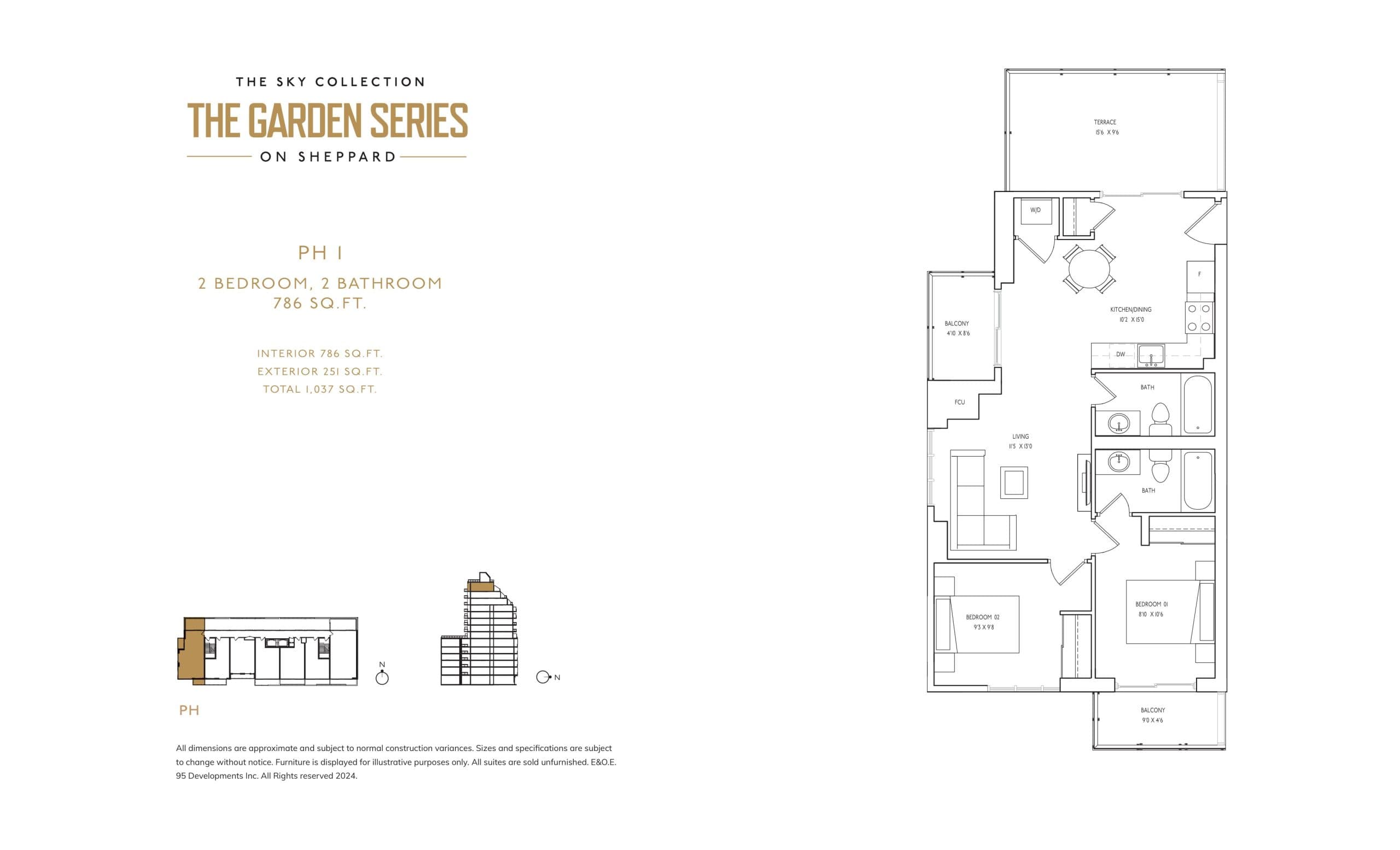 PH 1 Floor Plan at The Sky Collection at The Garden Series Condos - 786 sq.ft