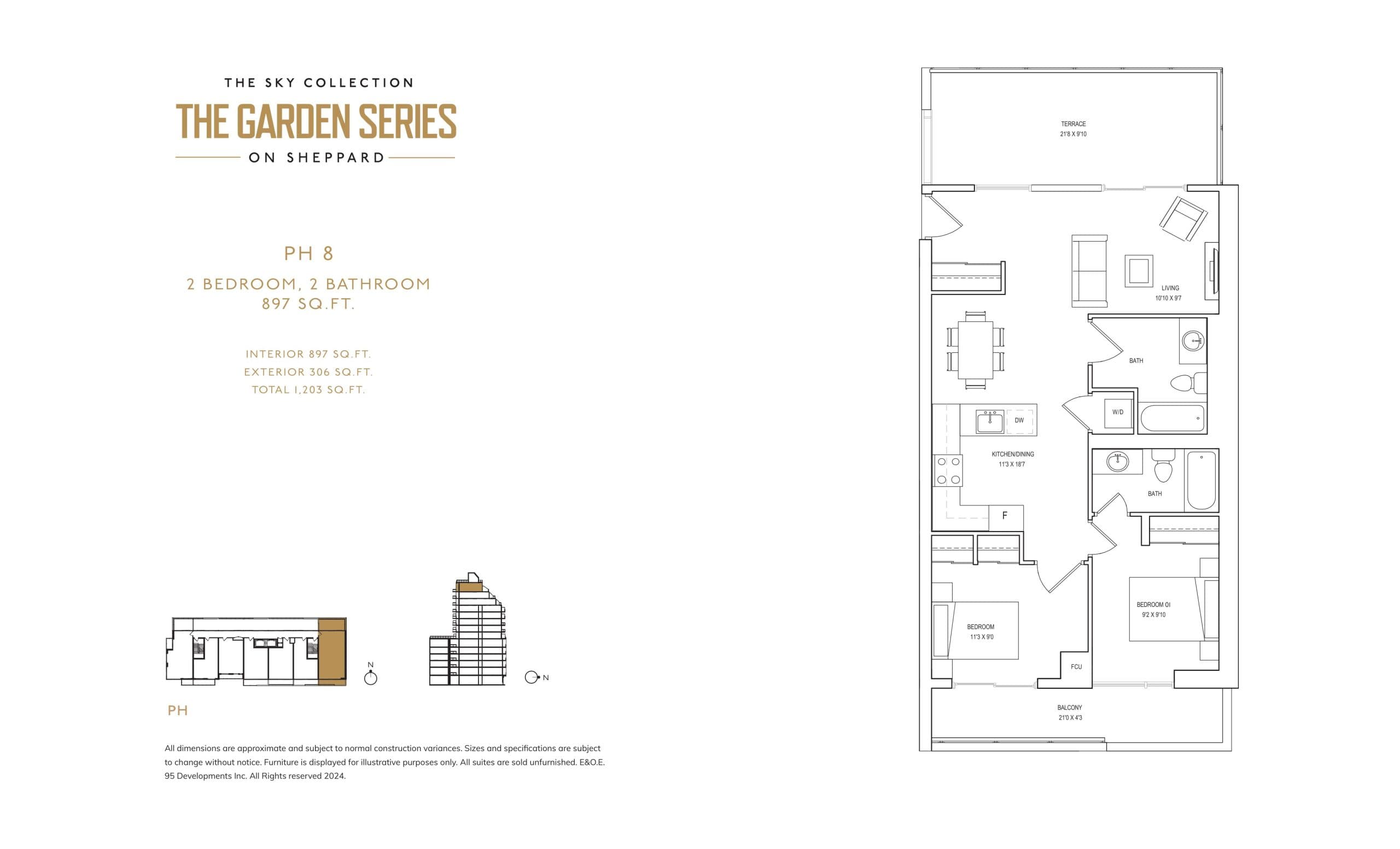 PH 8 Floor Plan at The Sky Collection at The Garden Series Condos - 897 sq.ft