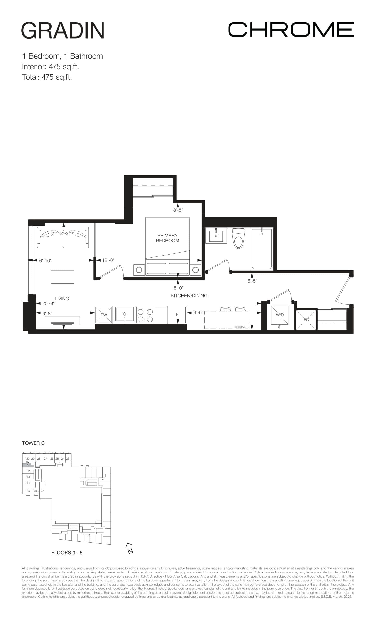 Gradin Floor Plan at Chrome Condos - 475 sq.ft