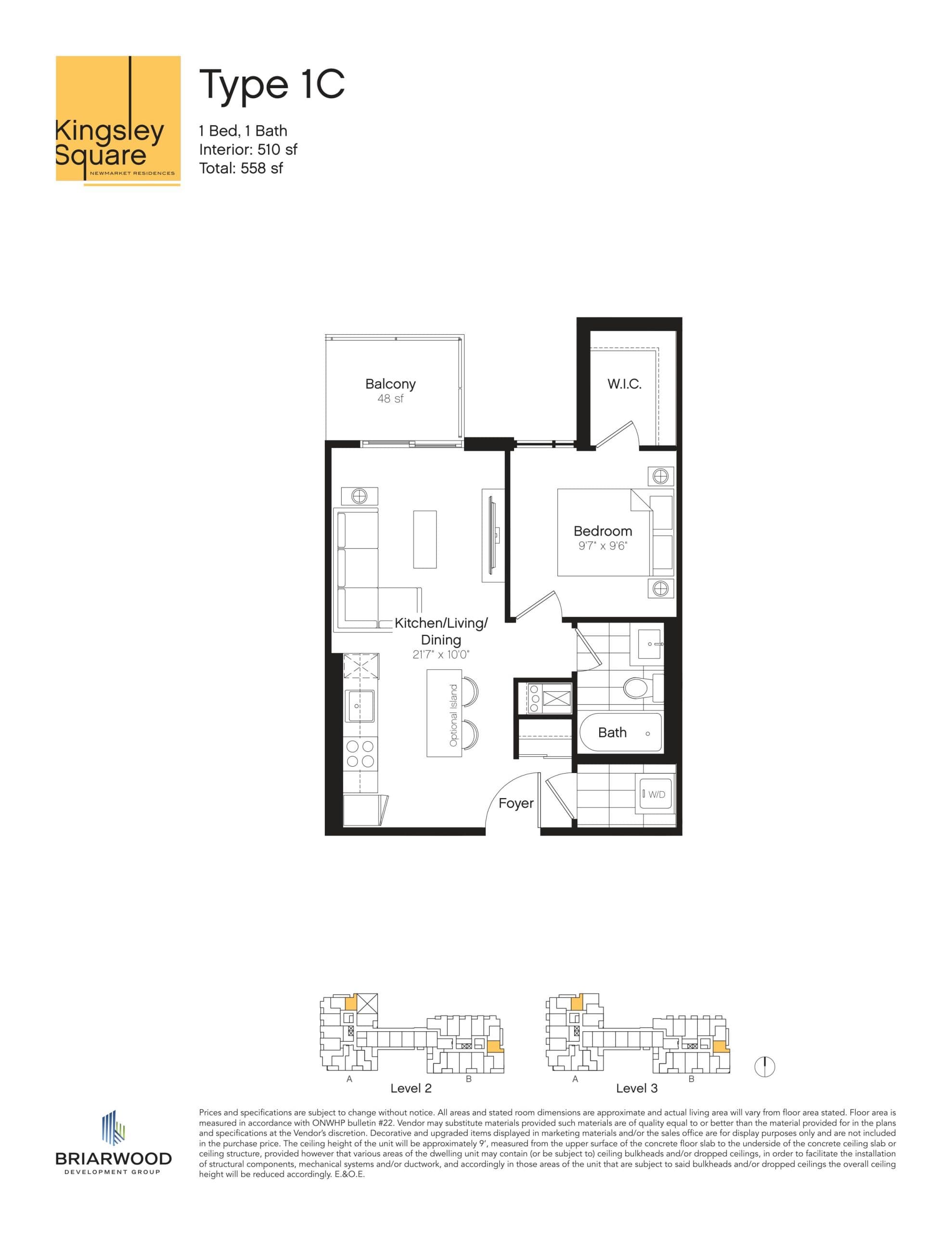 Type 1C Floor Plan at Kingsley Square Condos - 510 sq.ft
