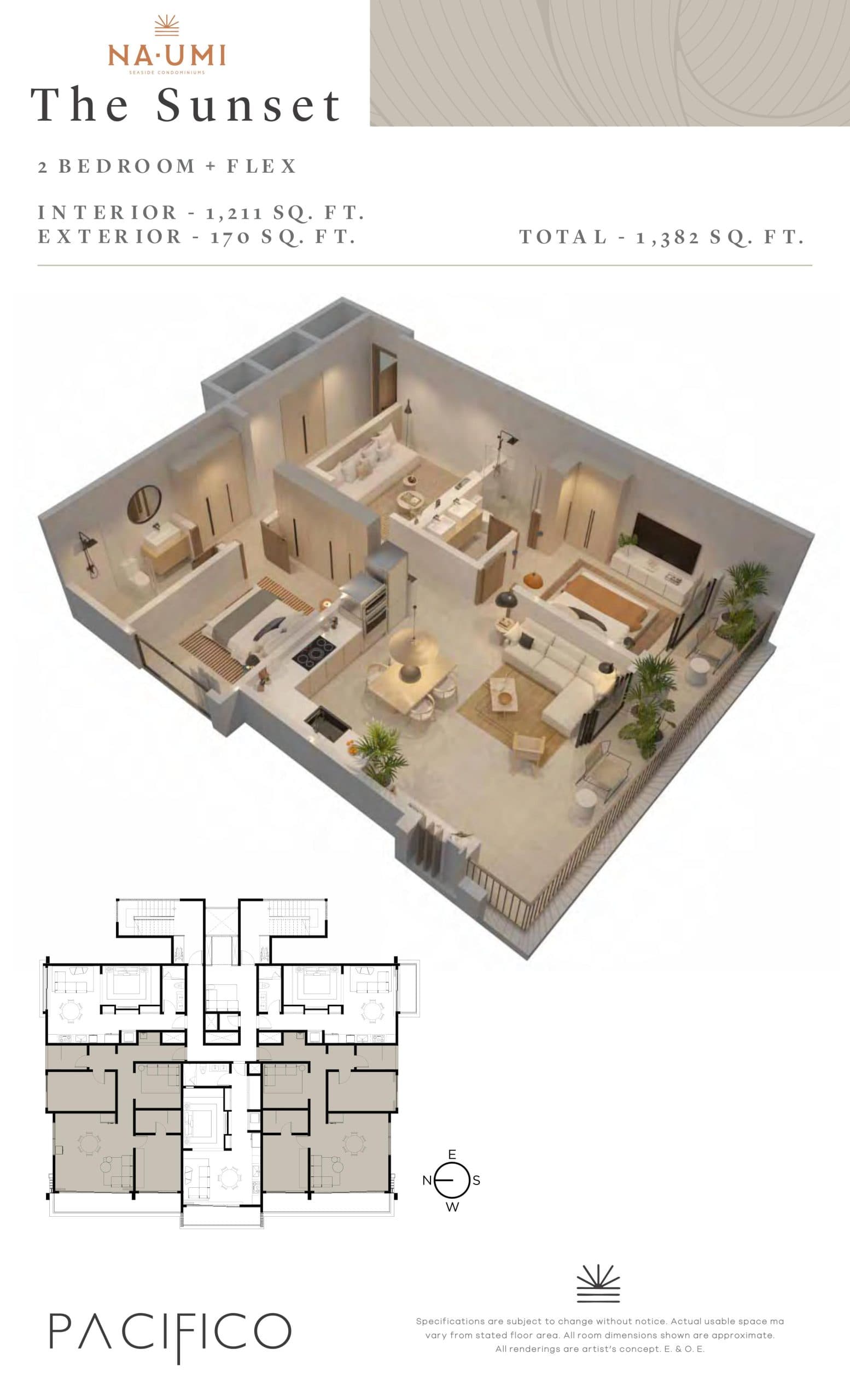 The Sunset Floor Plan at NaUmi Seaside Condos at Pacifico Phase 2 - 1211 sq.ft