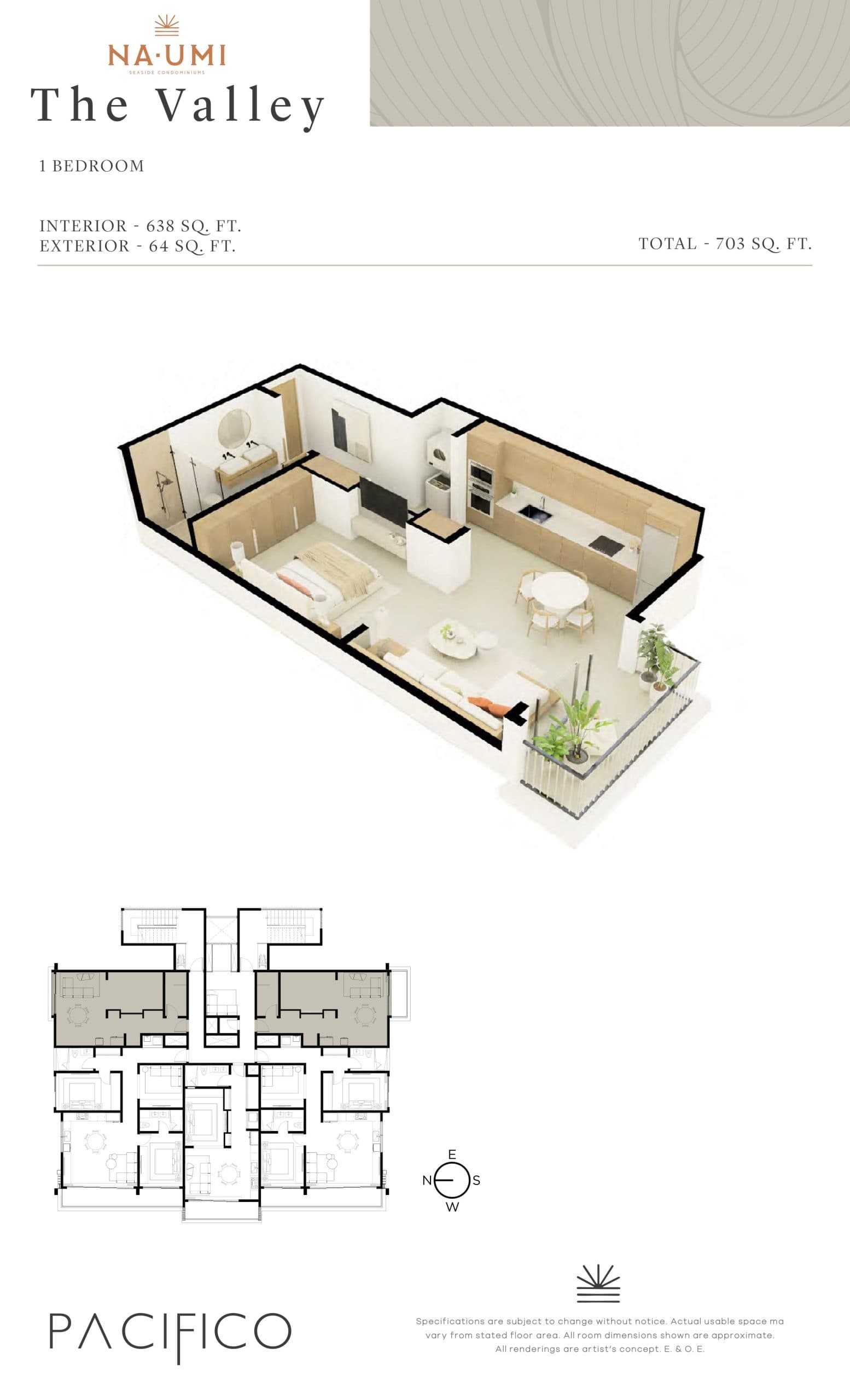 The Valley Floor Plan at NaUmi Seaside Condos at Pacifico Phase 2 - 638 sq.ft
