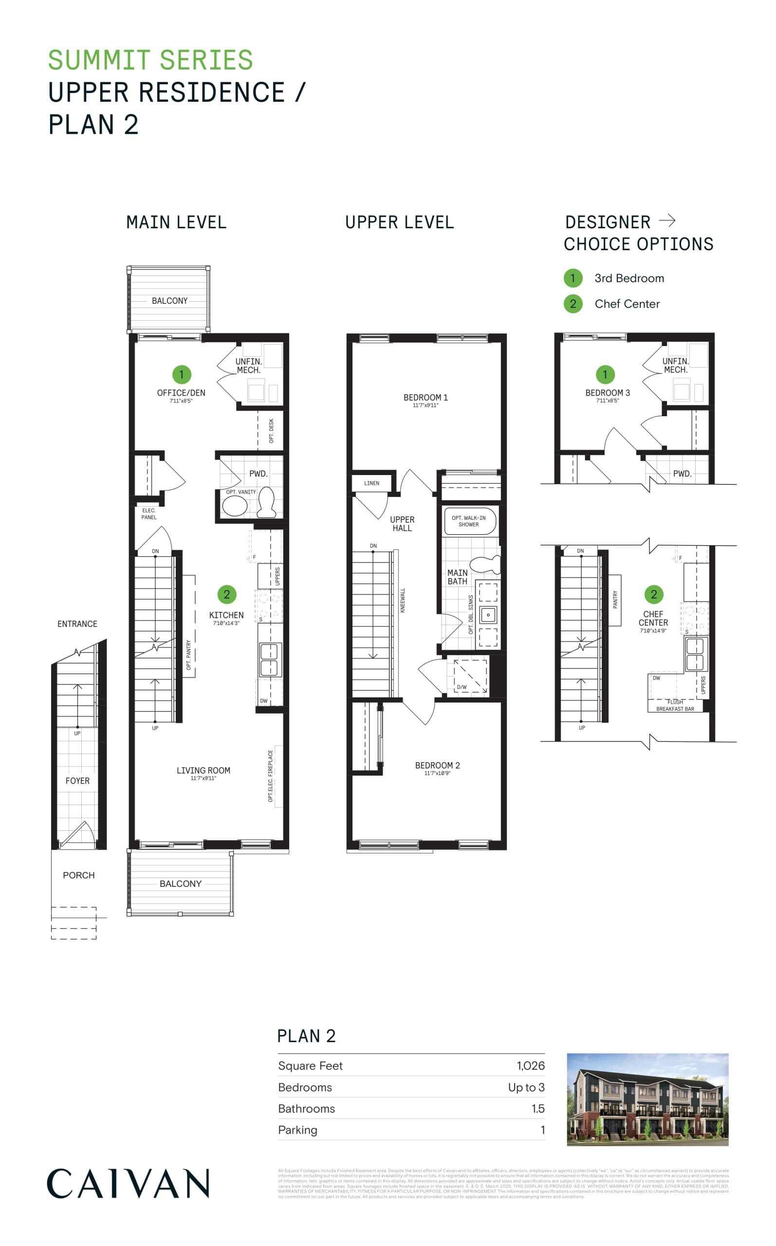 Upper Residence / Plan 2 Floor Plan at Summit Series at Arbor West - 1026 sq.ft