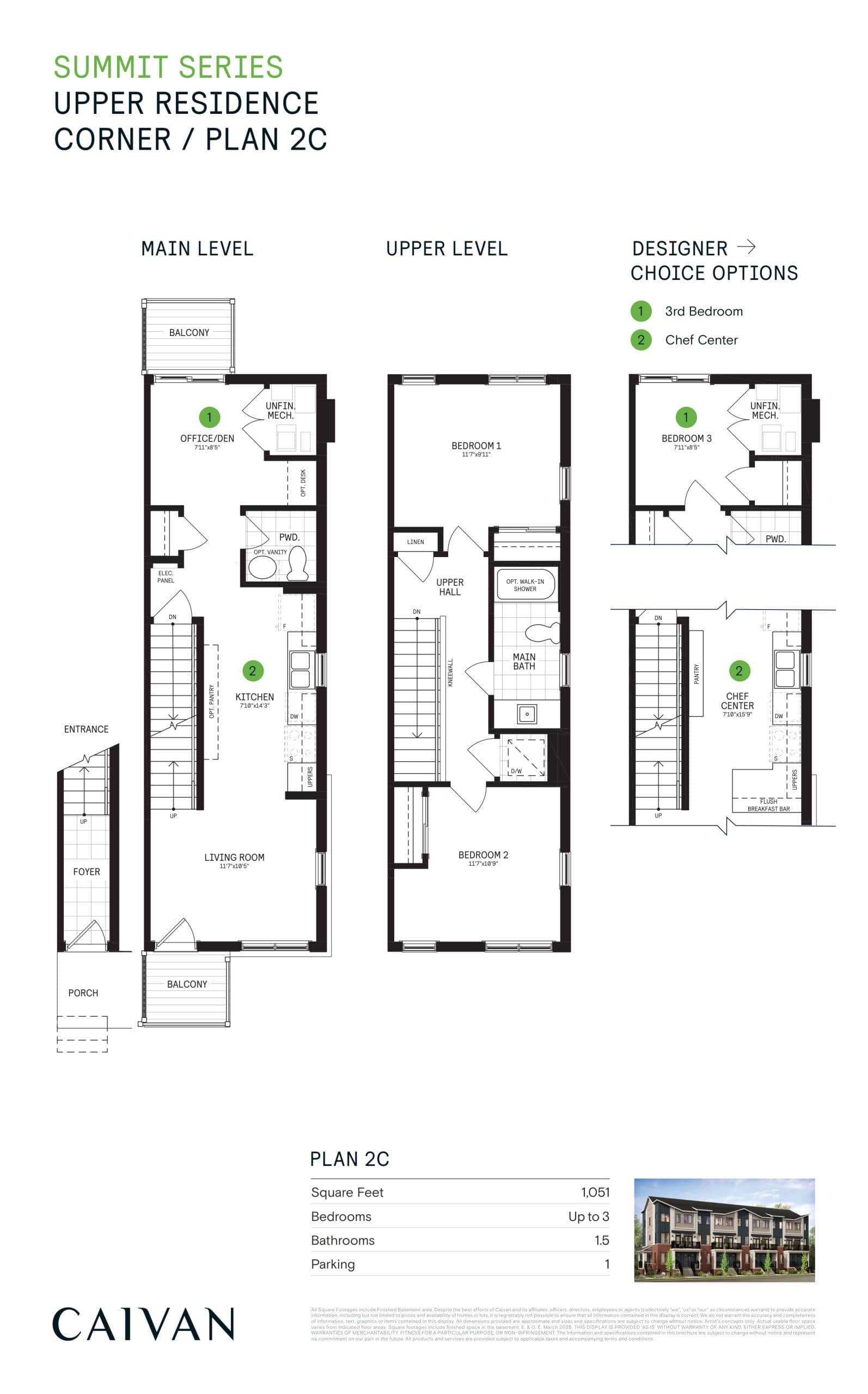 Upper Residence Corner / Plan 2C Floor Plan at Summit Series at Arbor West - 1051 sq.ft