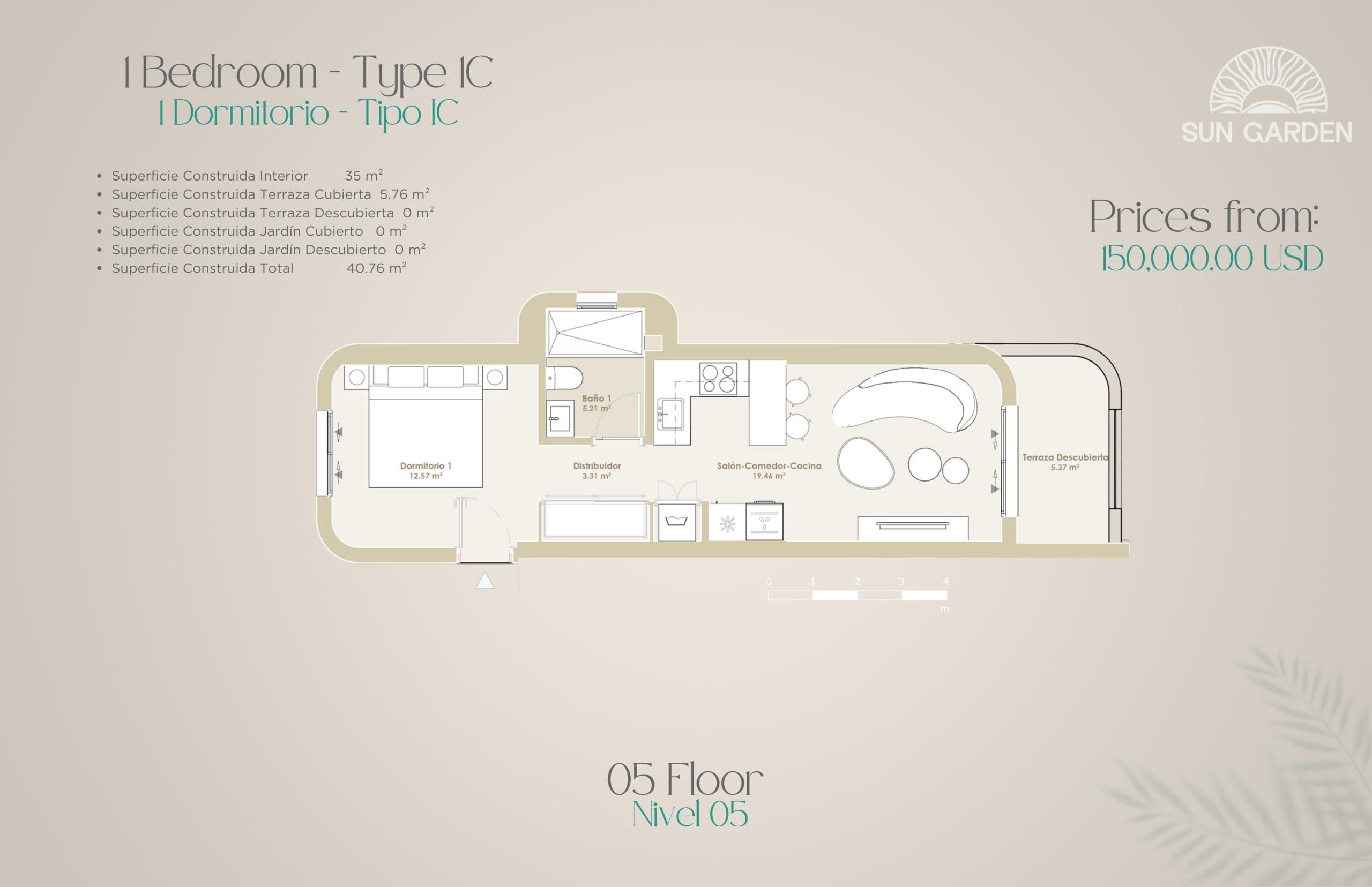 Type 1C Floor Plan at Sun Garden - 377 sq.ft