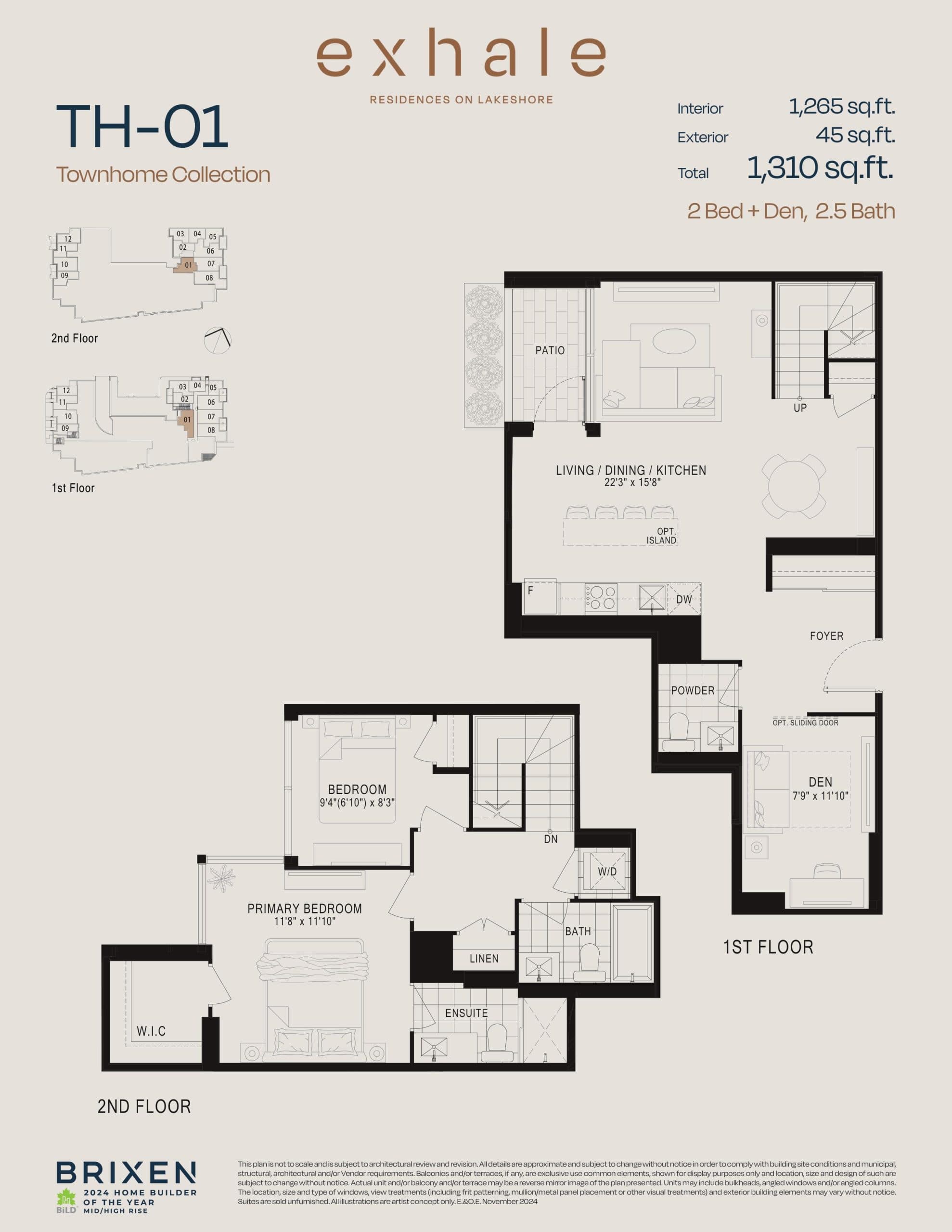 TH-01 (TH-101) Floor Plan at The Townhome Collection at Exhale Residences - 1265 sq.ft