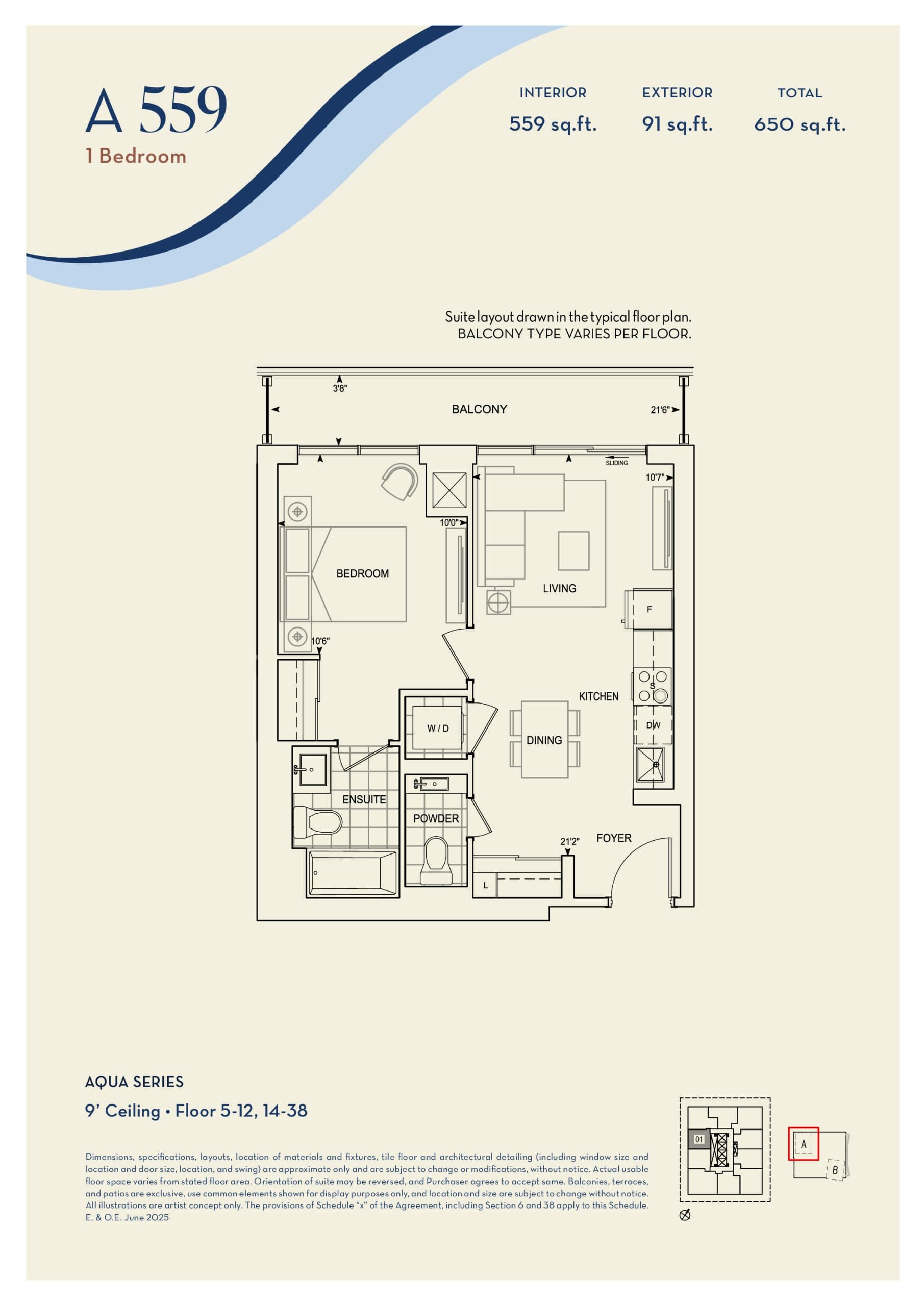 A559 Floor Plan at Aquanova Condos - 559 sq.ft