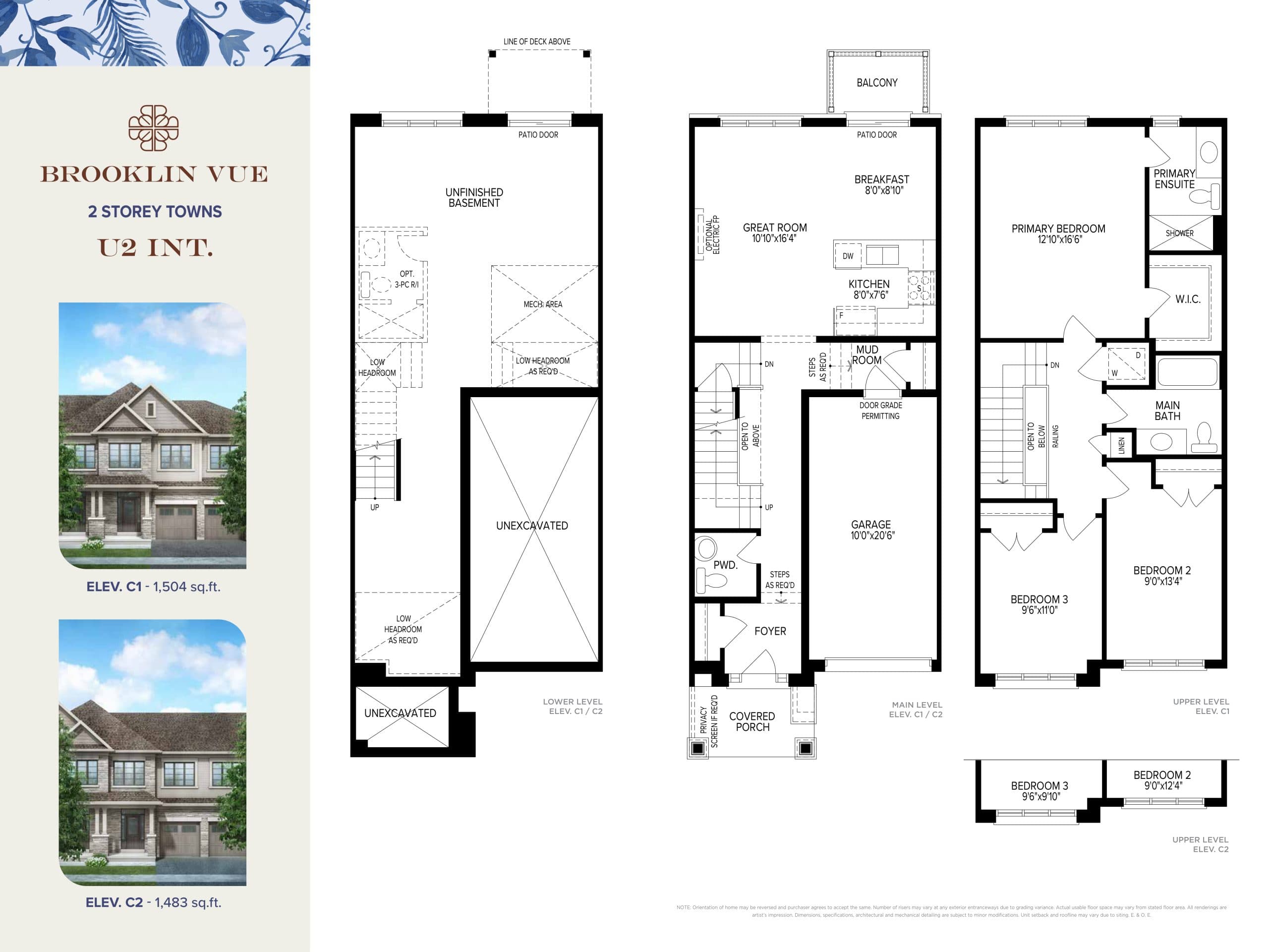 U2 Int Elev C1 Floor Plan at Brooklin Vue Towns - 1504 sq.ft
