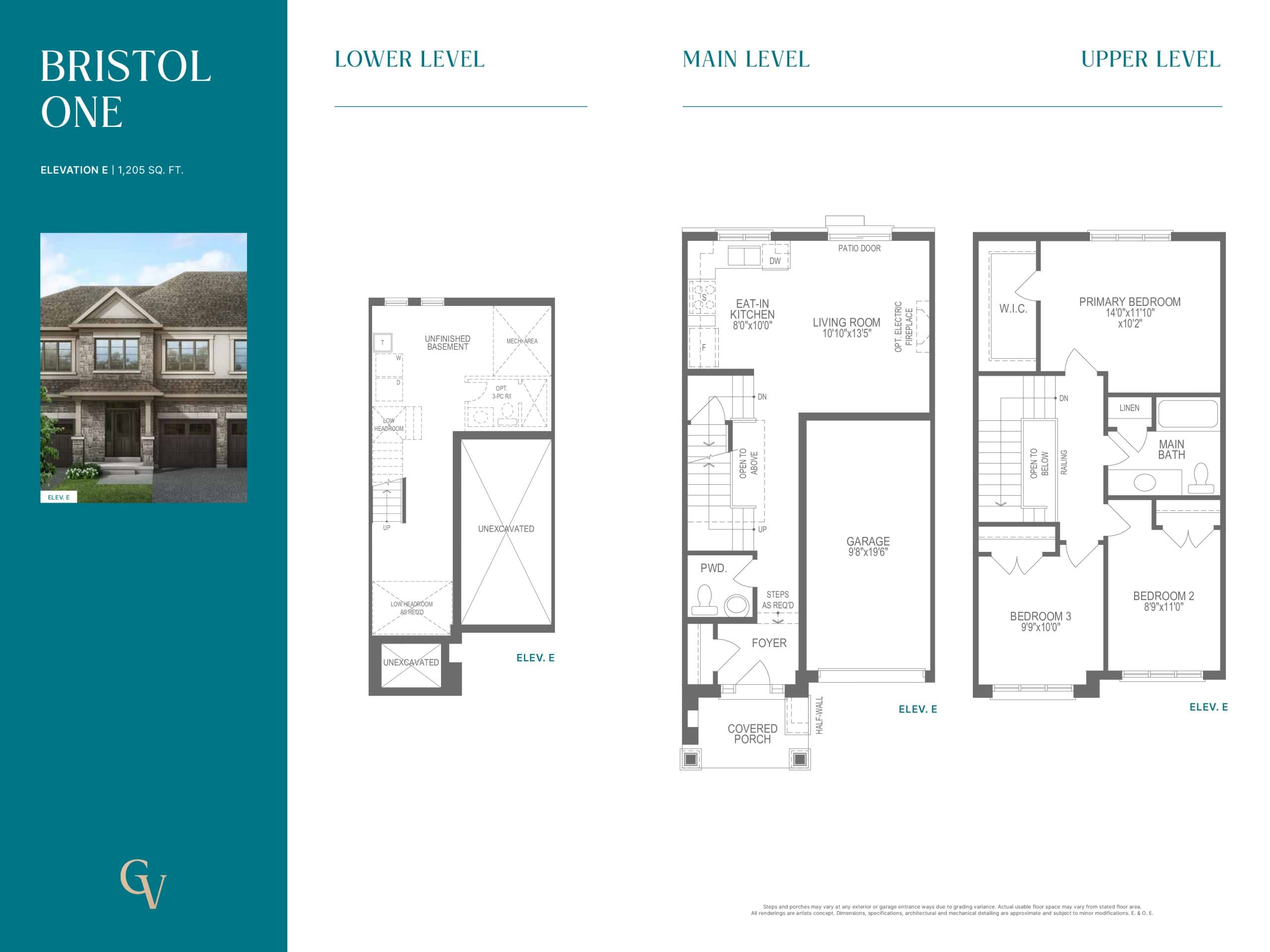 Bristol One - Elevation E Floor Plan at Georgina View by Treasure Hill Homes - 1205 sq.ft