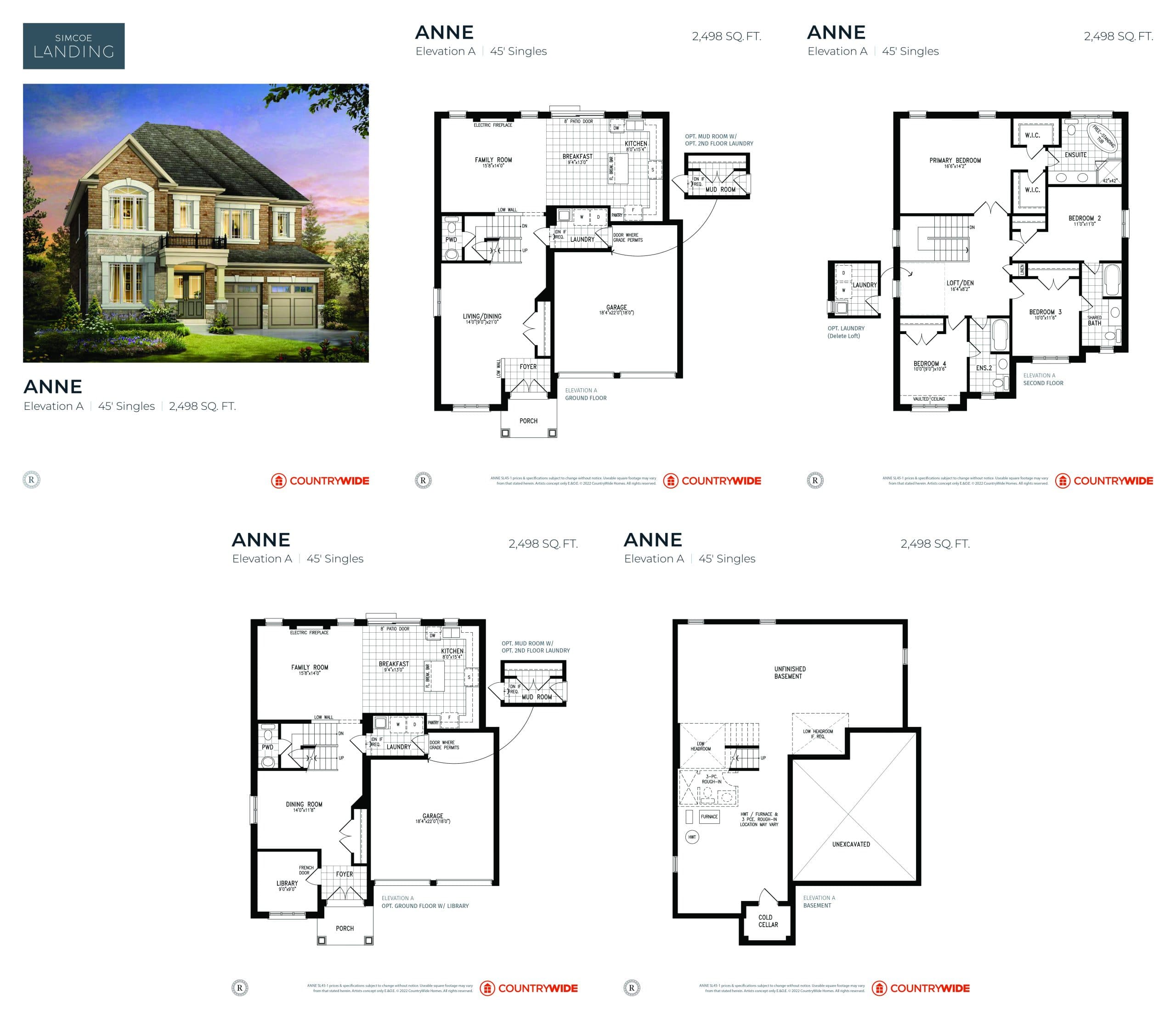 Anne (Elevation A) Floor Plan at Simcoe Landing by CountryWide Homes - 2498 sq.ft