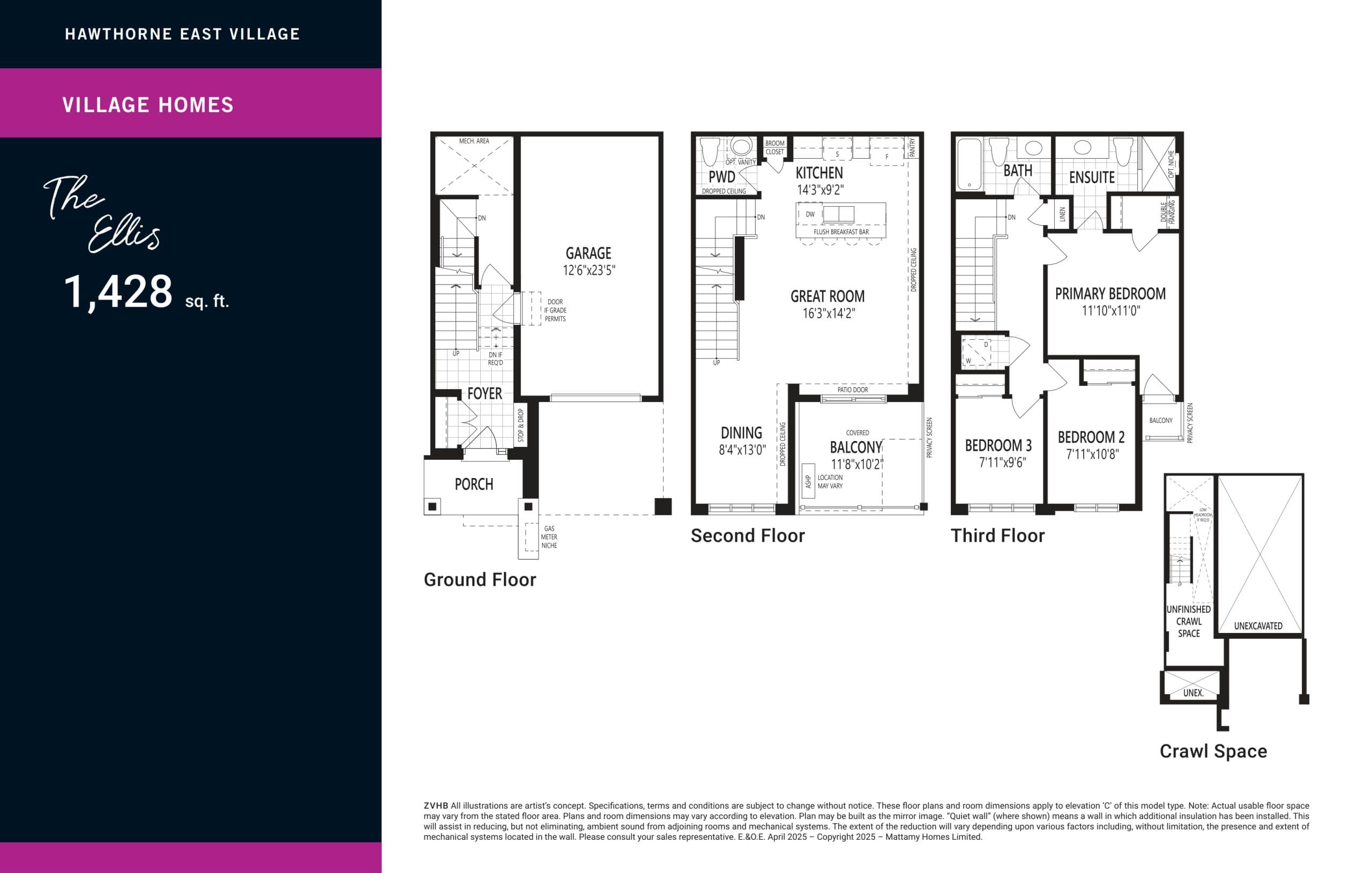 The Ellis Floor Plan at Hawthorne East Village Phase 8 - 1428 sq.ft