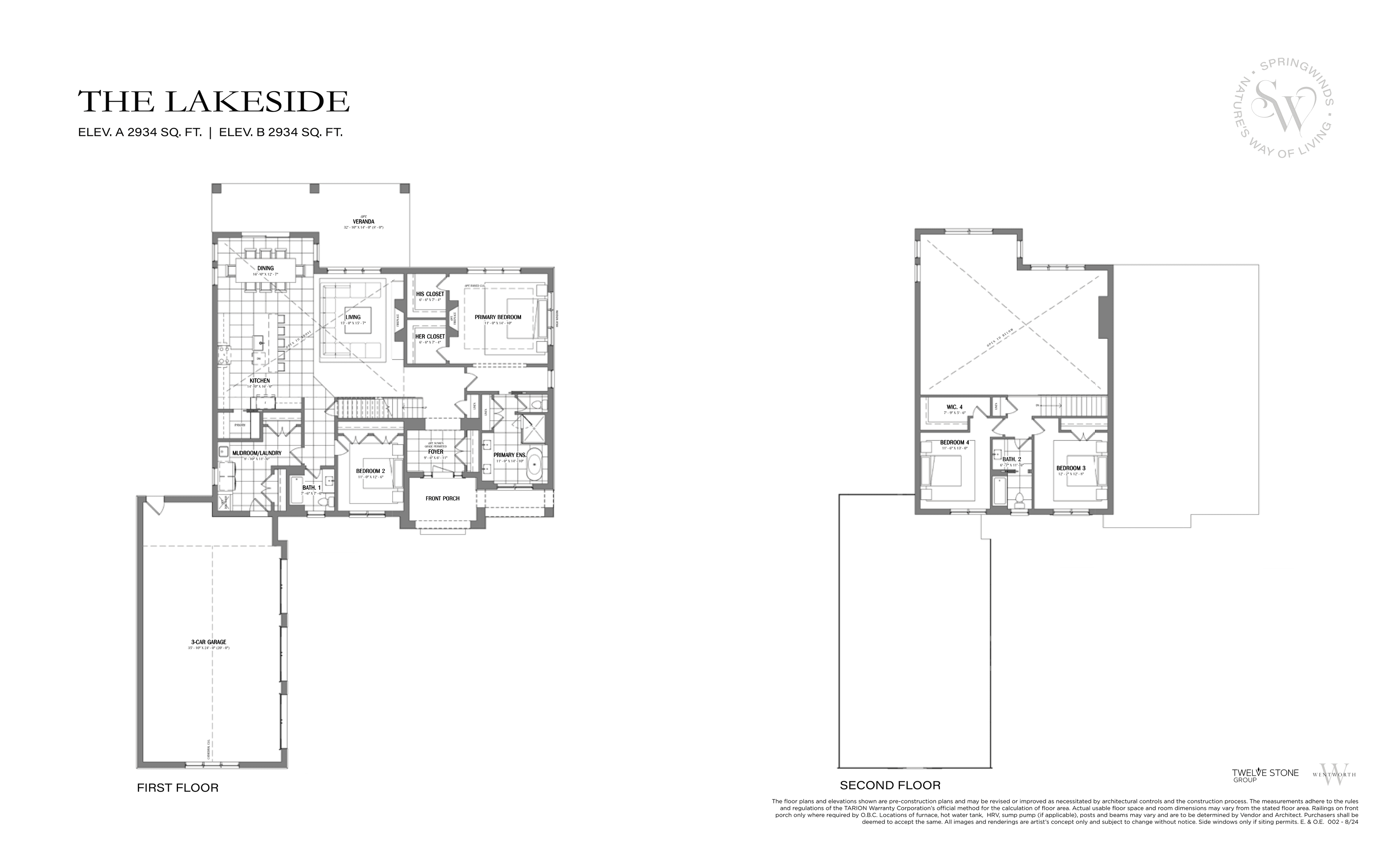 The Lakeside Floor Plan at Springwinds Homes - 2934 sq.ft