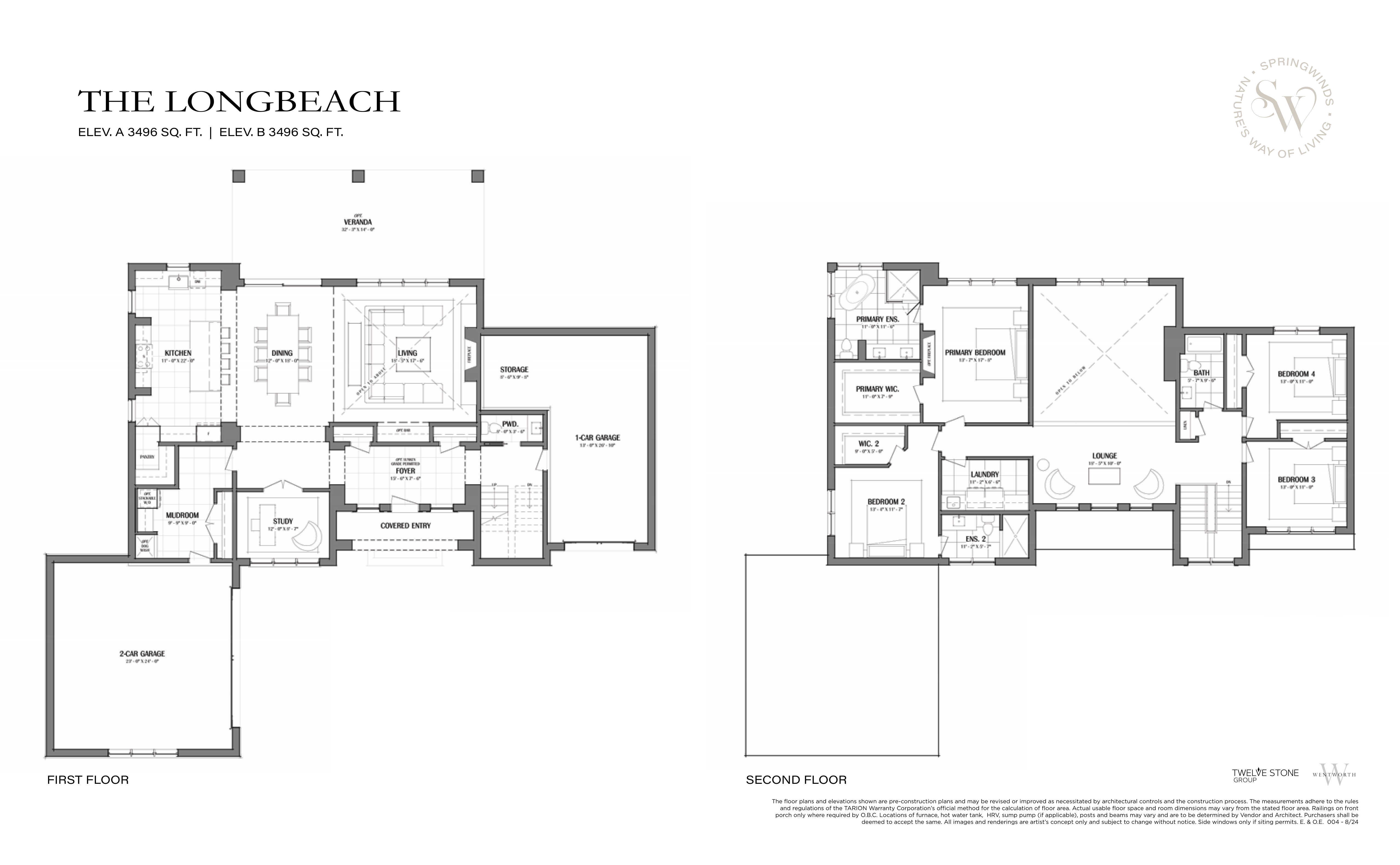 The Longbeach Floor Plan at Springwinds Homes - 3496 sq.ft