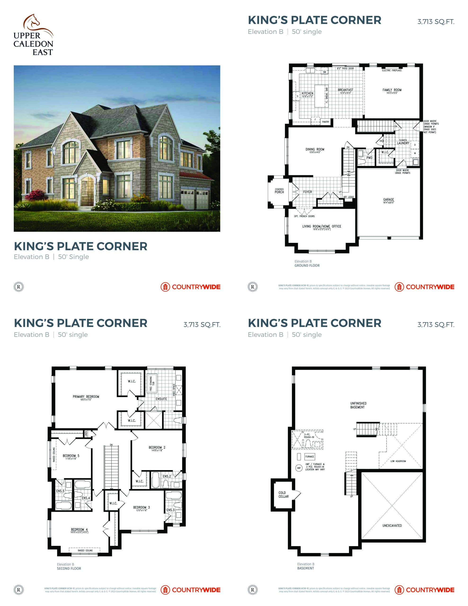 King's Plate Corner (Elevation B) Floor Plan at Upper Caledon East by CountryWide Homes - 3713 sq.ft