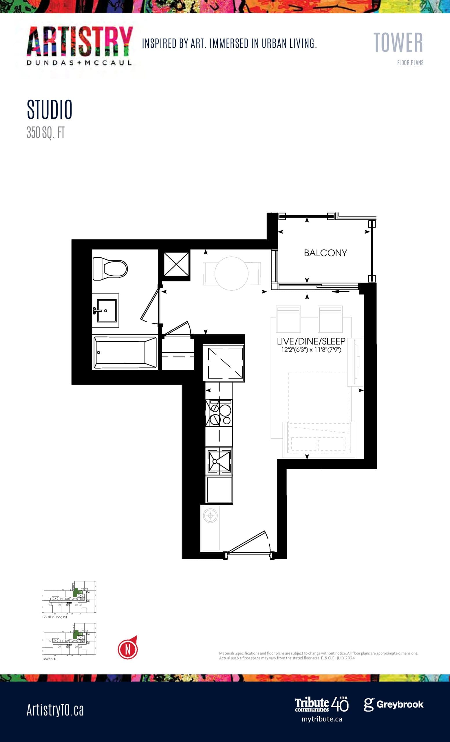 350 sq. ft. - Tower Floor Plan at Artistry Condos - 350 sq.ft