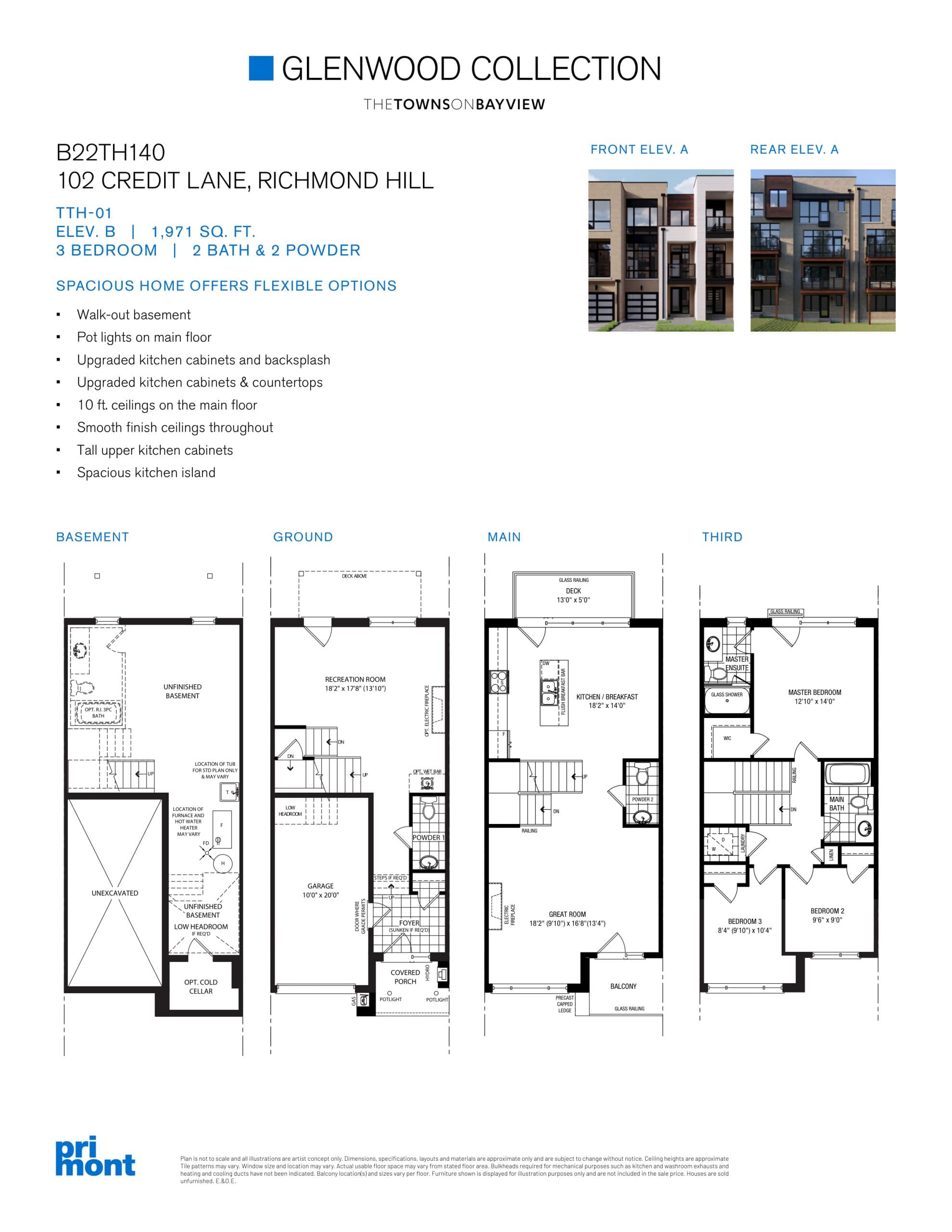 TTH-01 Elev B Floor Plan at Glenwood Collection at The Towns on Bayview - 1971 sq.ft