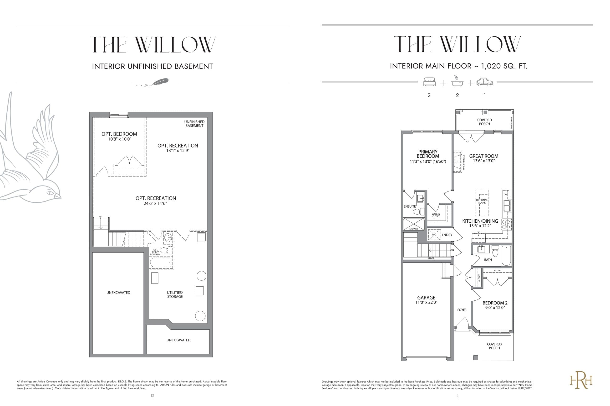 The Willow (Interior) - Urban Collection Floor Plan at Poet & Perth Towns - 1020 sq.ft
