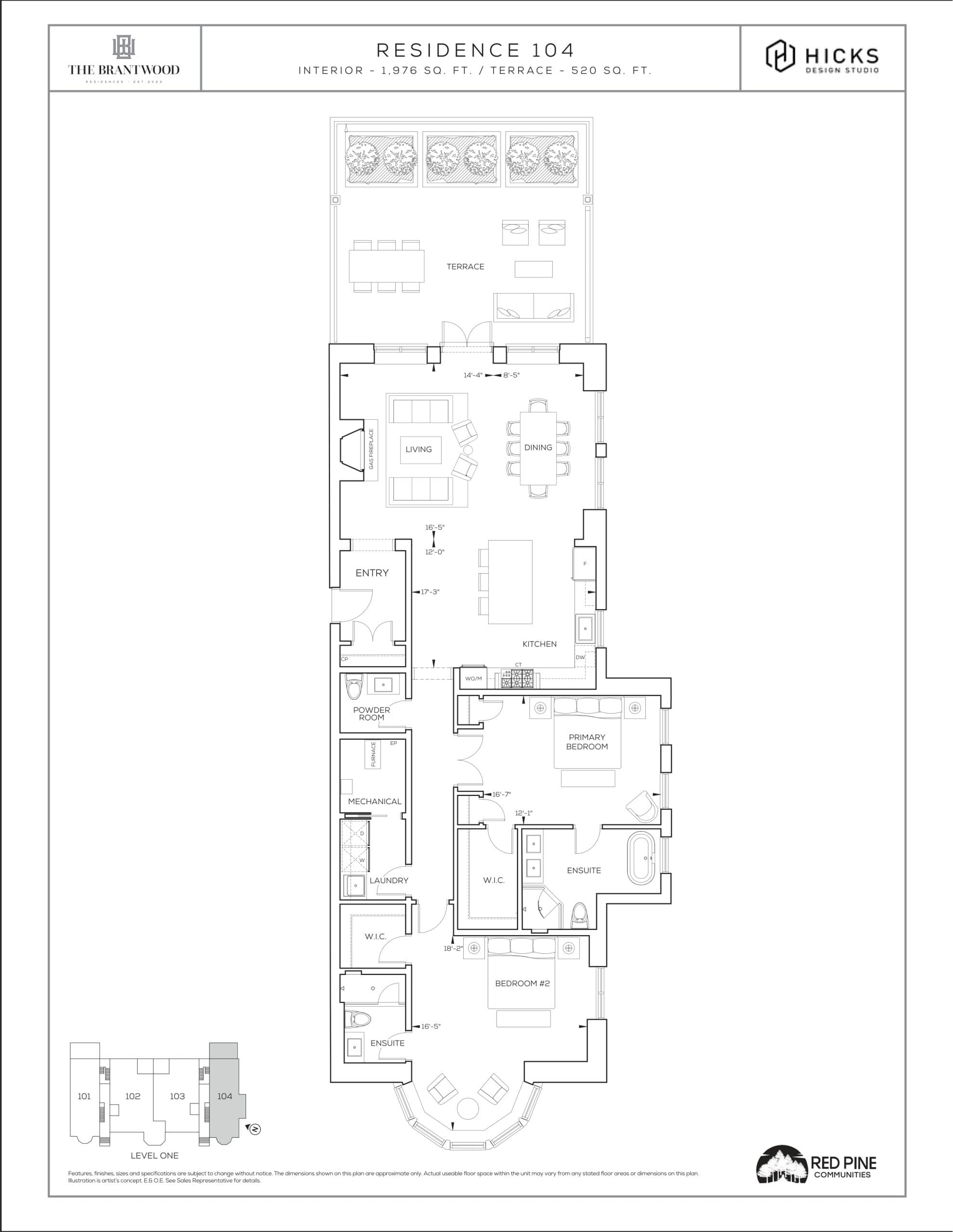 Residence 104 Floor Plan at The Brantwood Residences Condos - 1976 sq.ft