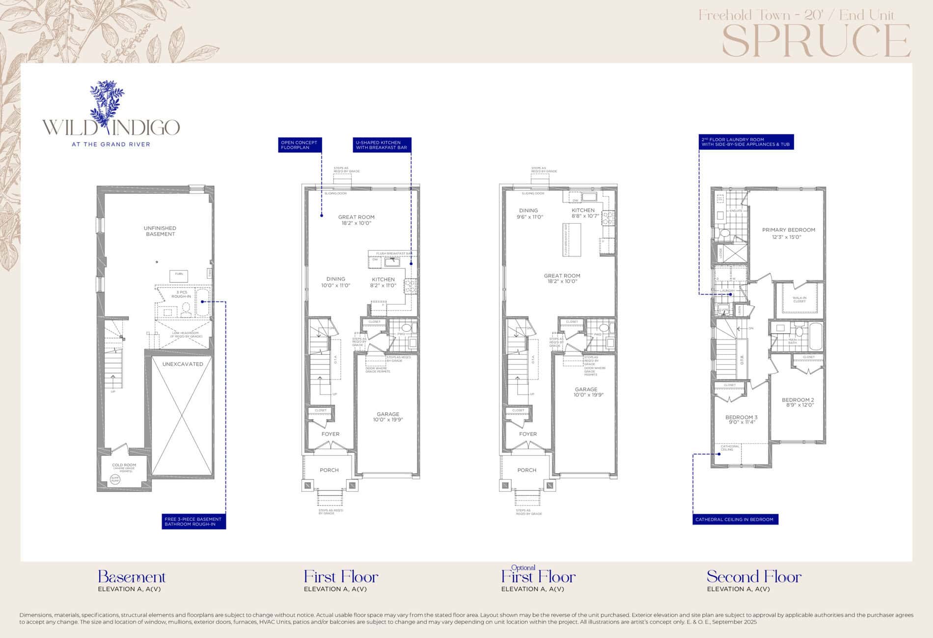 Spruce Floor Plan at Wild Indigo at the Grand River Towns - 1553 sq.ft
