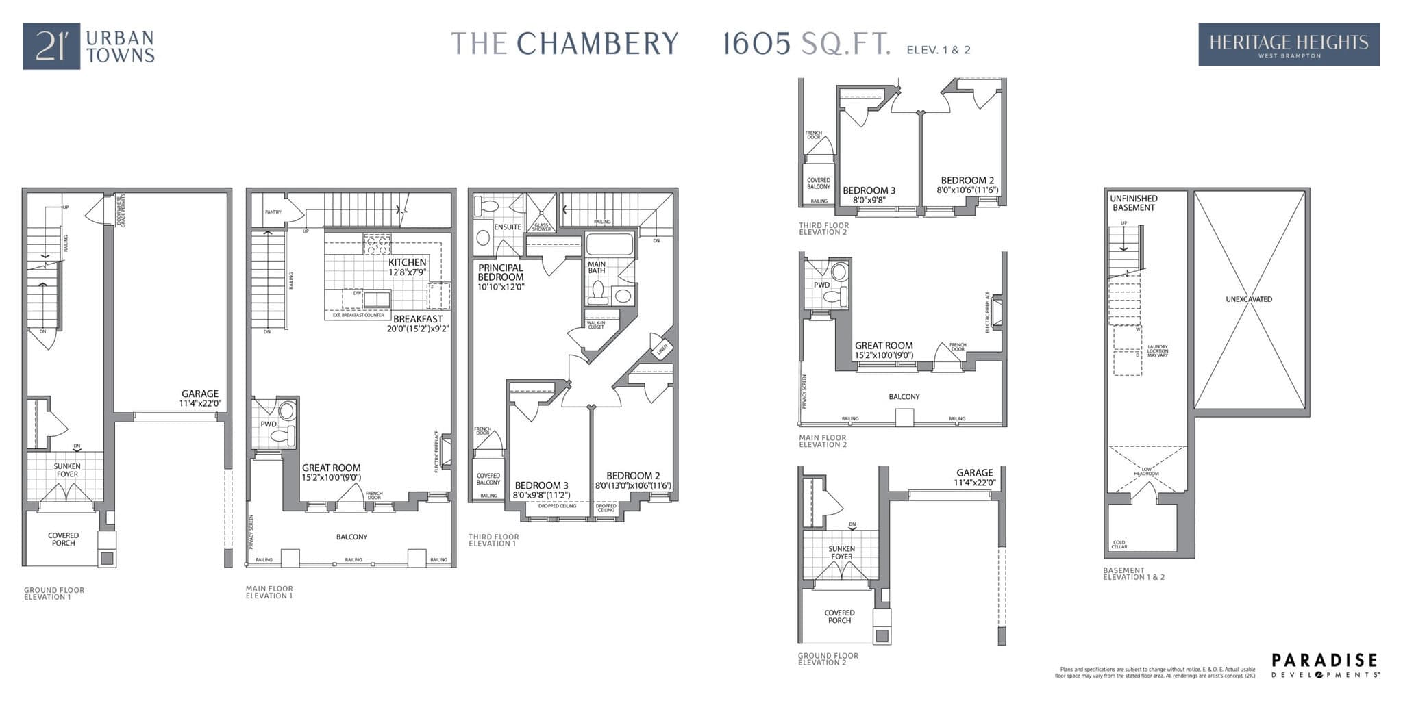 The Chambery Floor Plan at Heritage Heights Towns - 1605 sq.ft