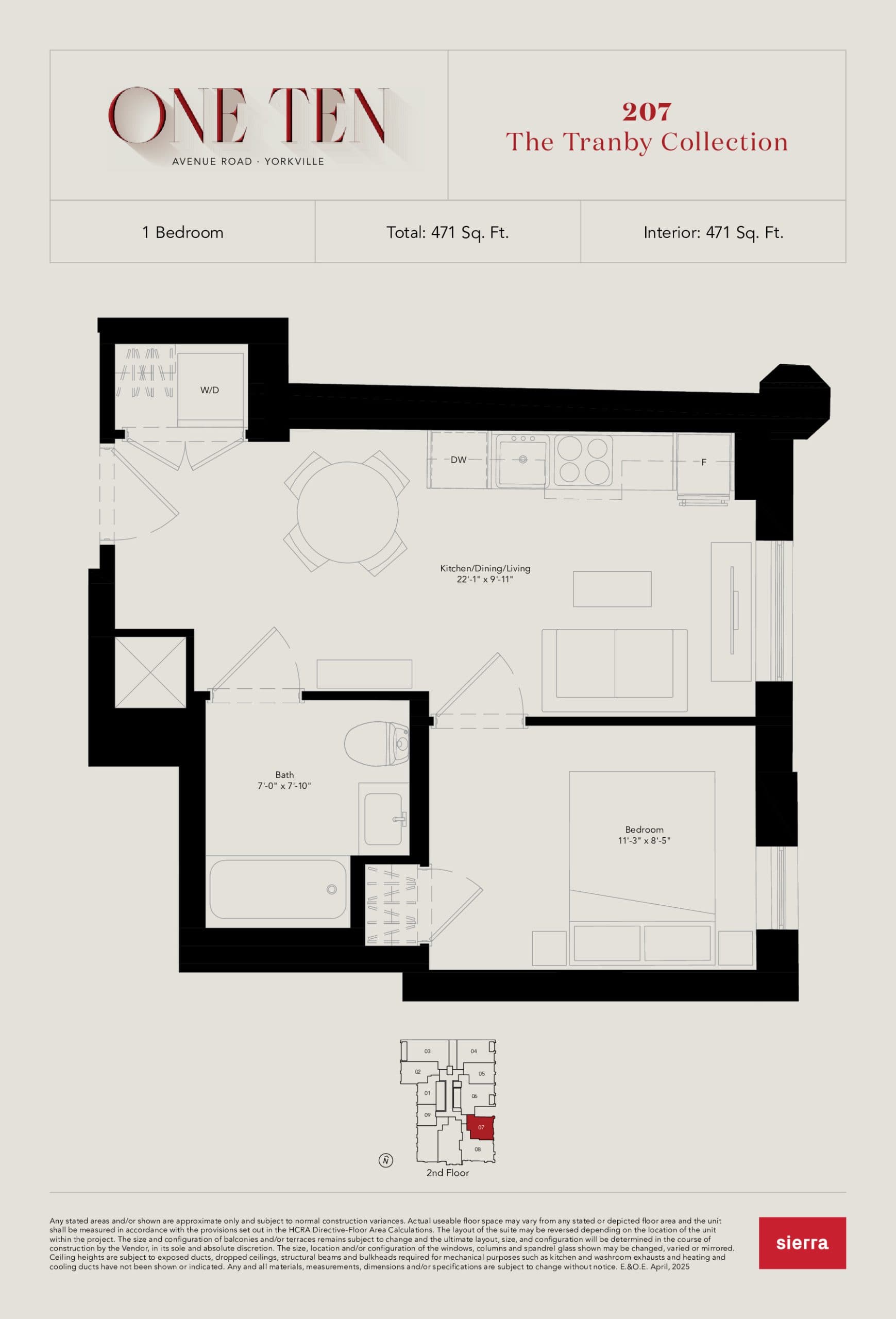 207 (The Tranby Collection) - Classic Series Floor Plan at One Ten Condos - 471 sq.ft