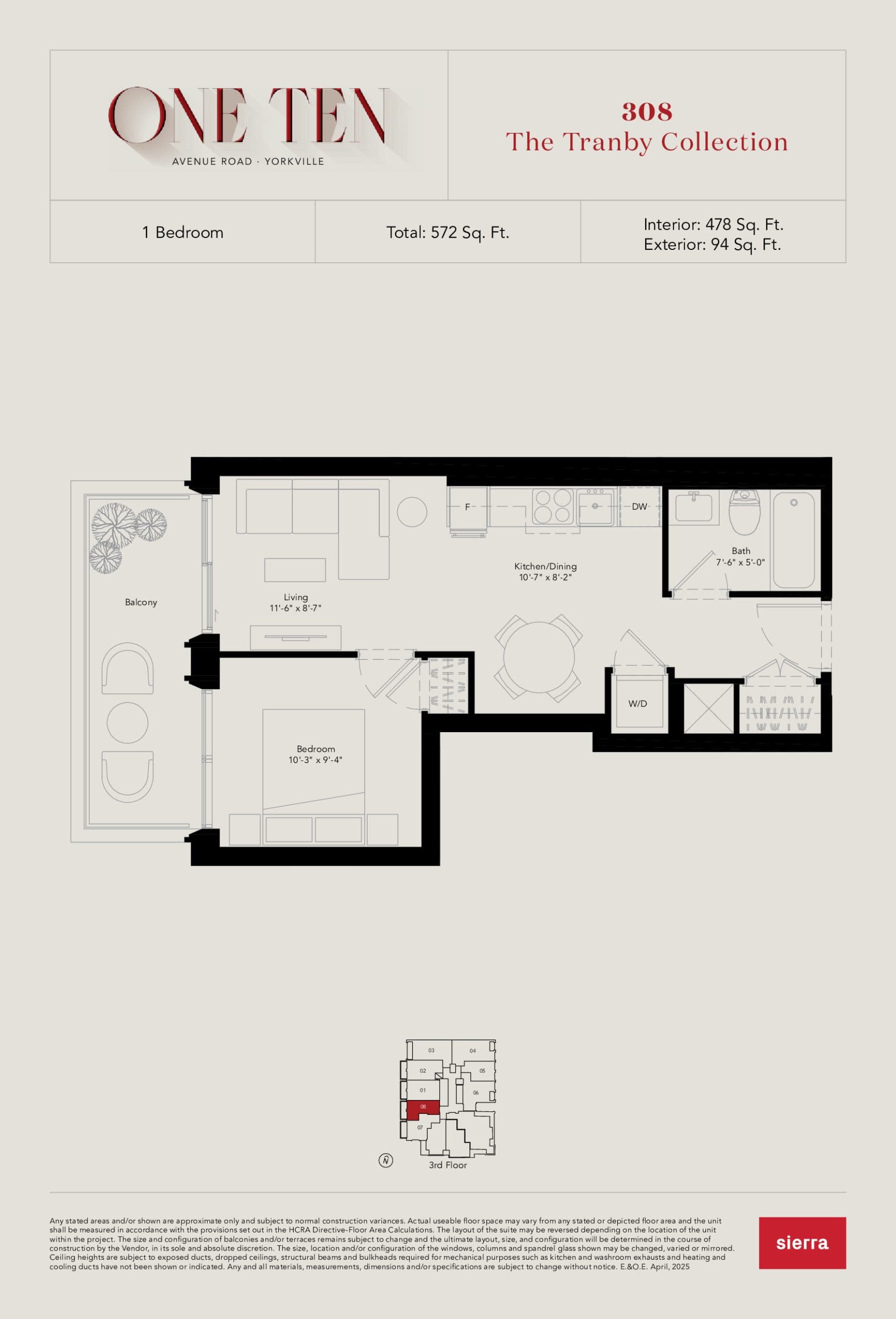 308 (The Tranby Collection) - Classic Series Floor Plan at One Ten Condos - 478 sq.ft