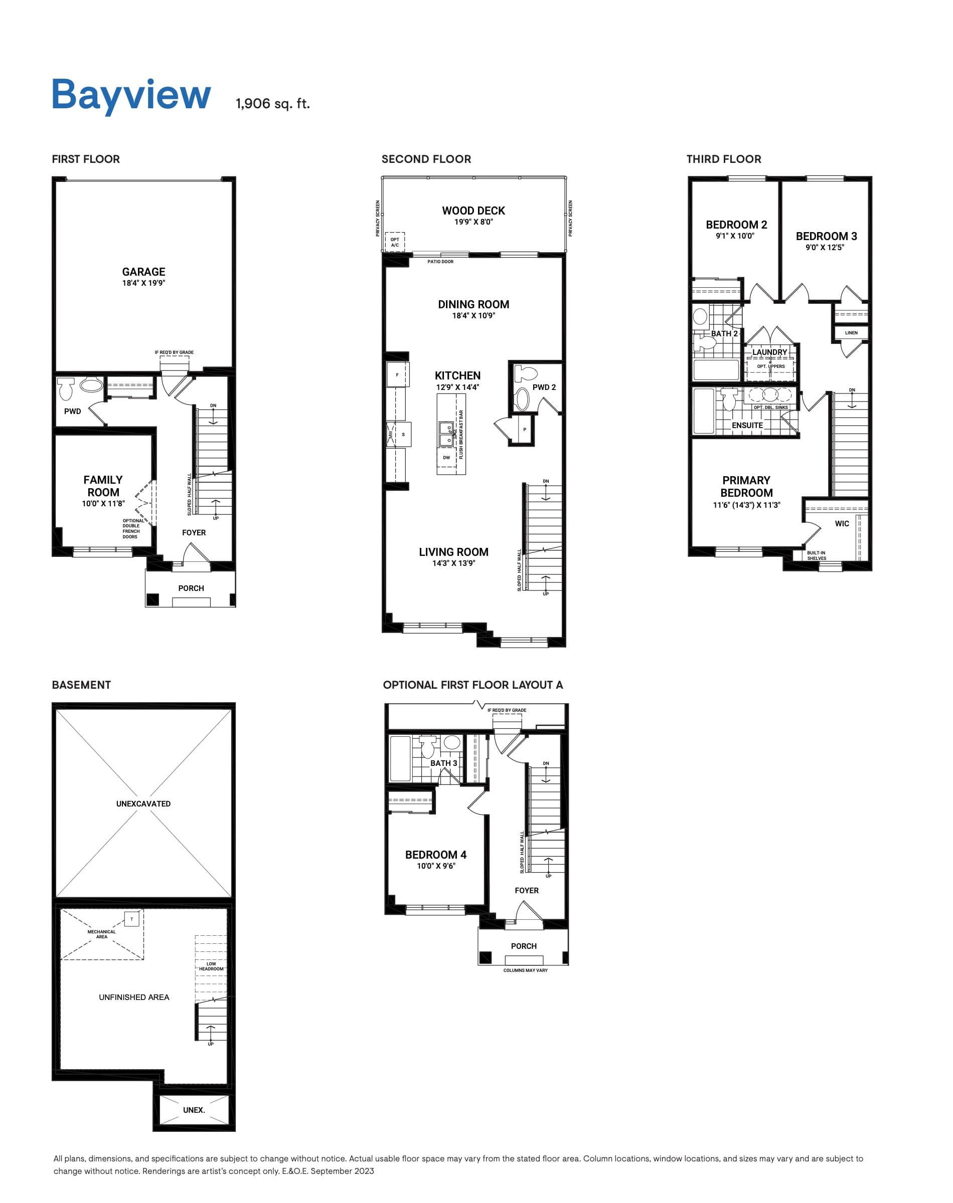 Bayview Floor Plan at Abbott's Run Towns - 1906 sq.ft
