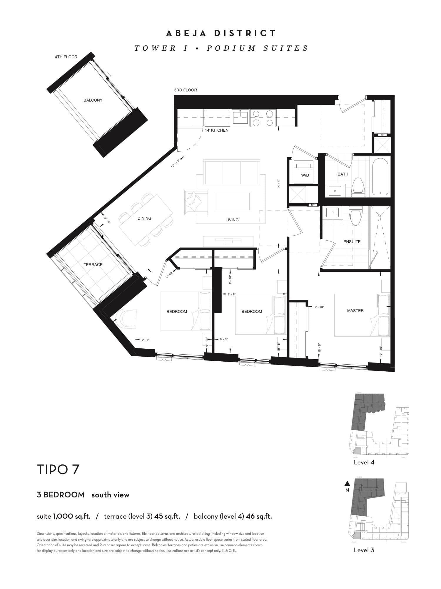 TIPO 7 (Podium) Floor Plan at Abeja District Condos - 1000 sq.ft