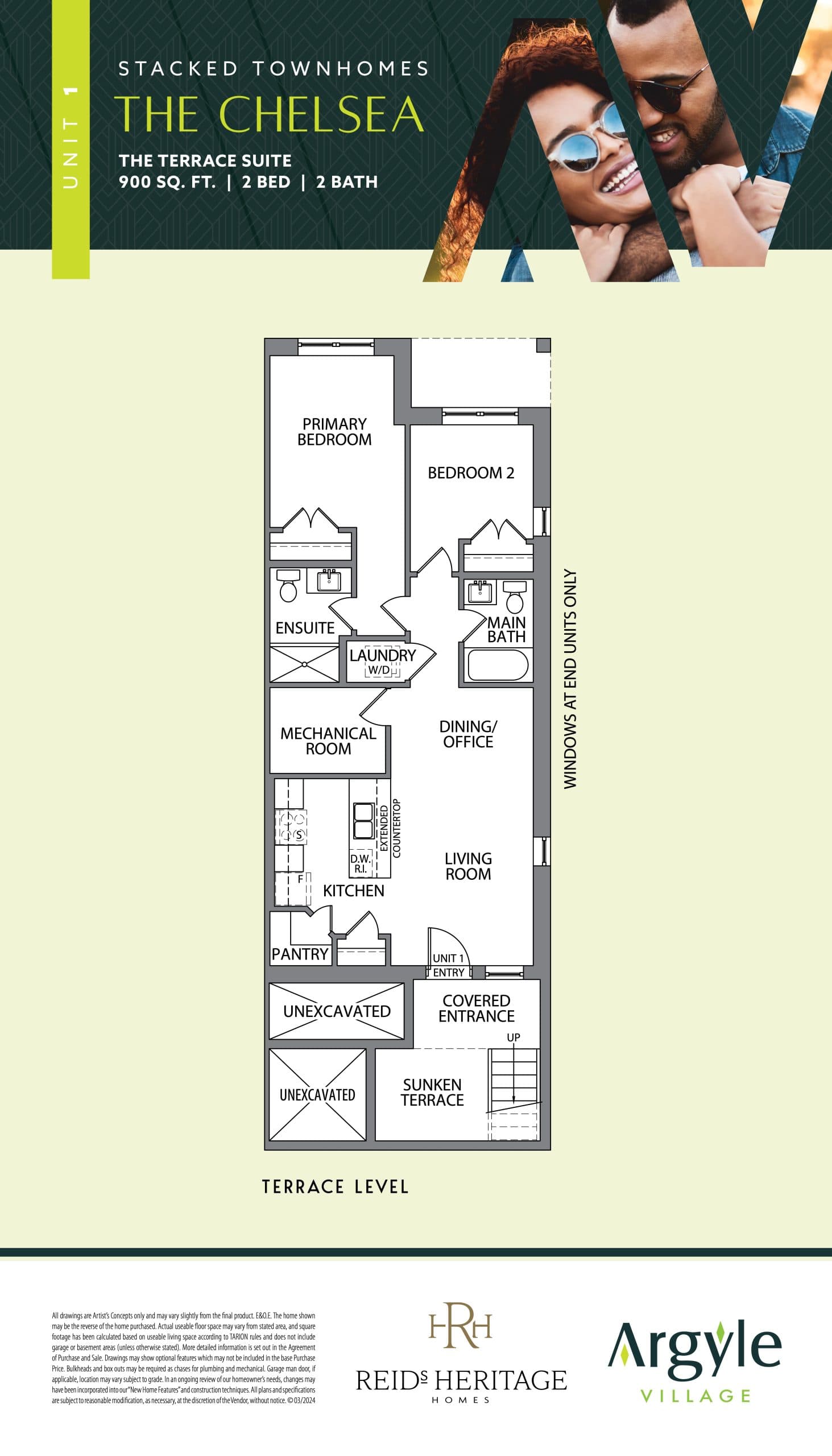 The Chelsea Floor Plan at Argyle Village Towns - 900 sq.ft