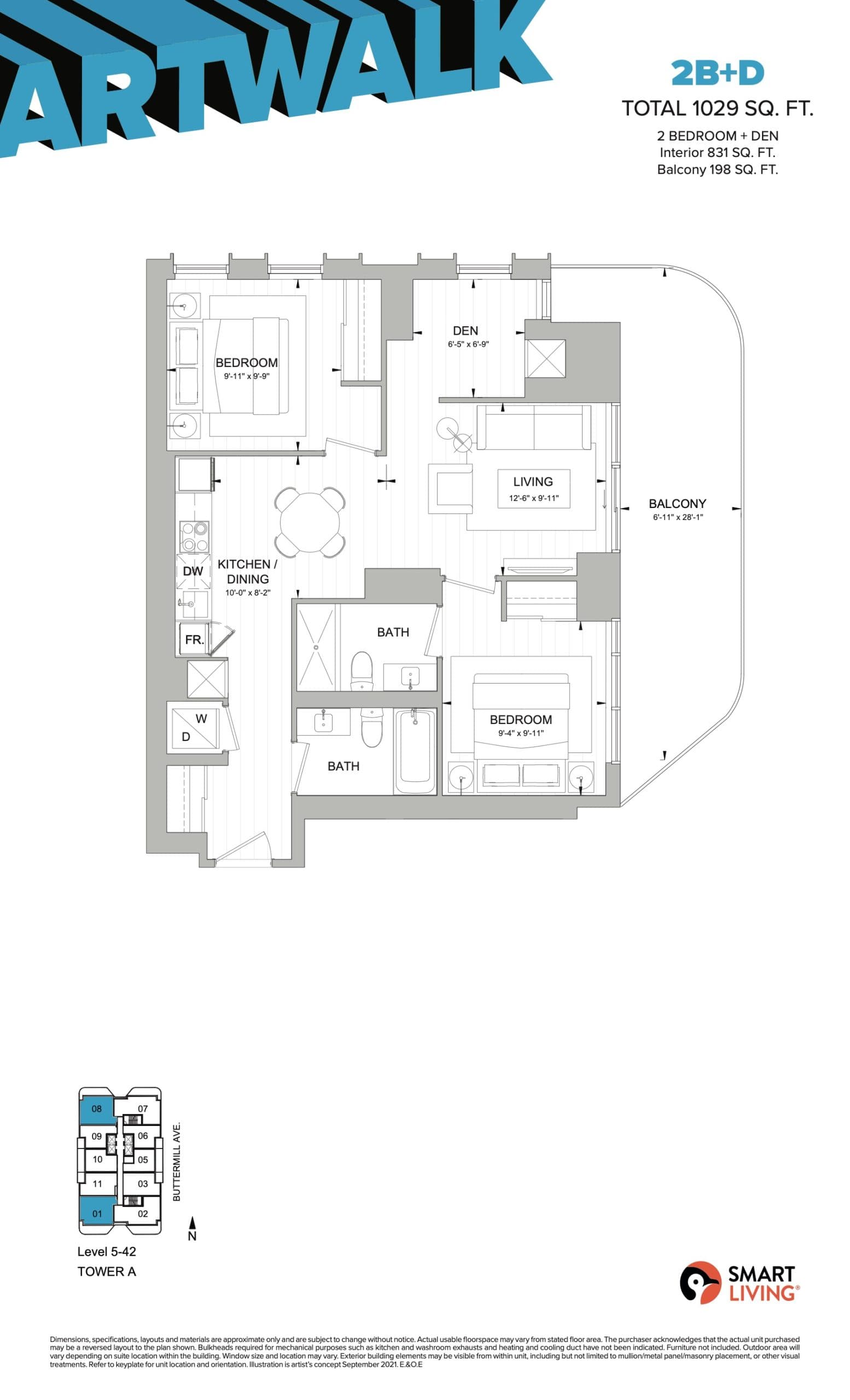 2B+D Floor Plan at ArtWalk Condos - 831 sq.ft