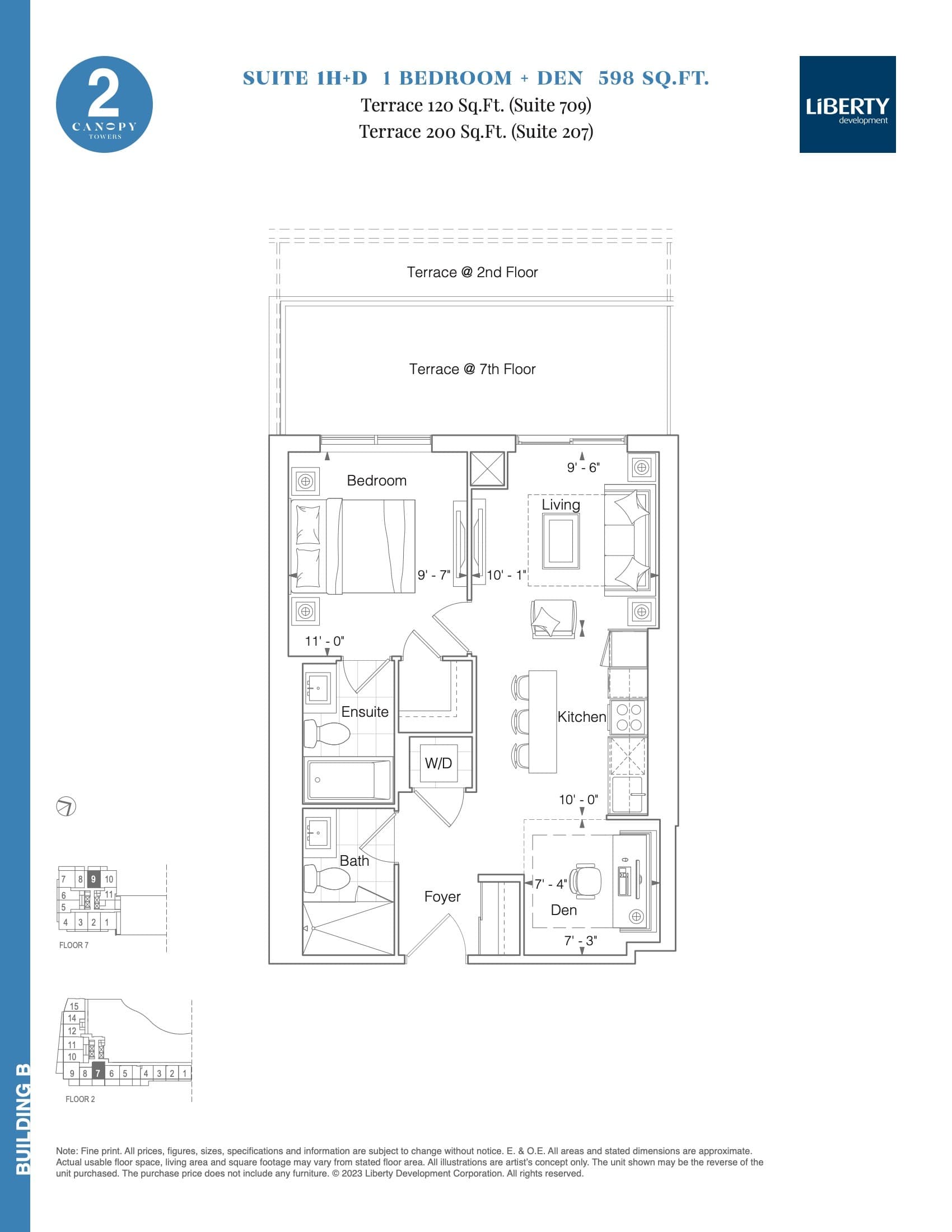 Suite 1H+D Floor Plan at Canopy Towers 2 Condos - 598 sq.ft