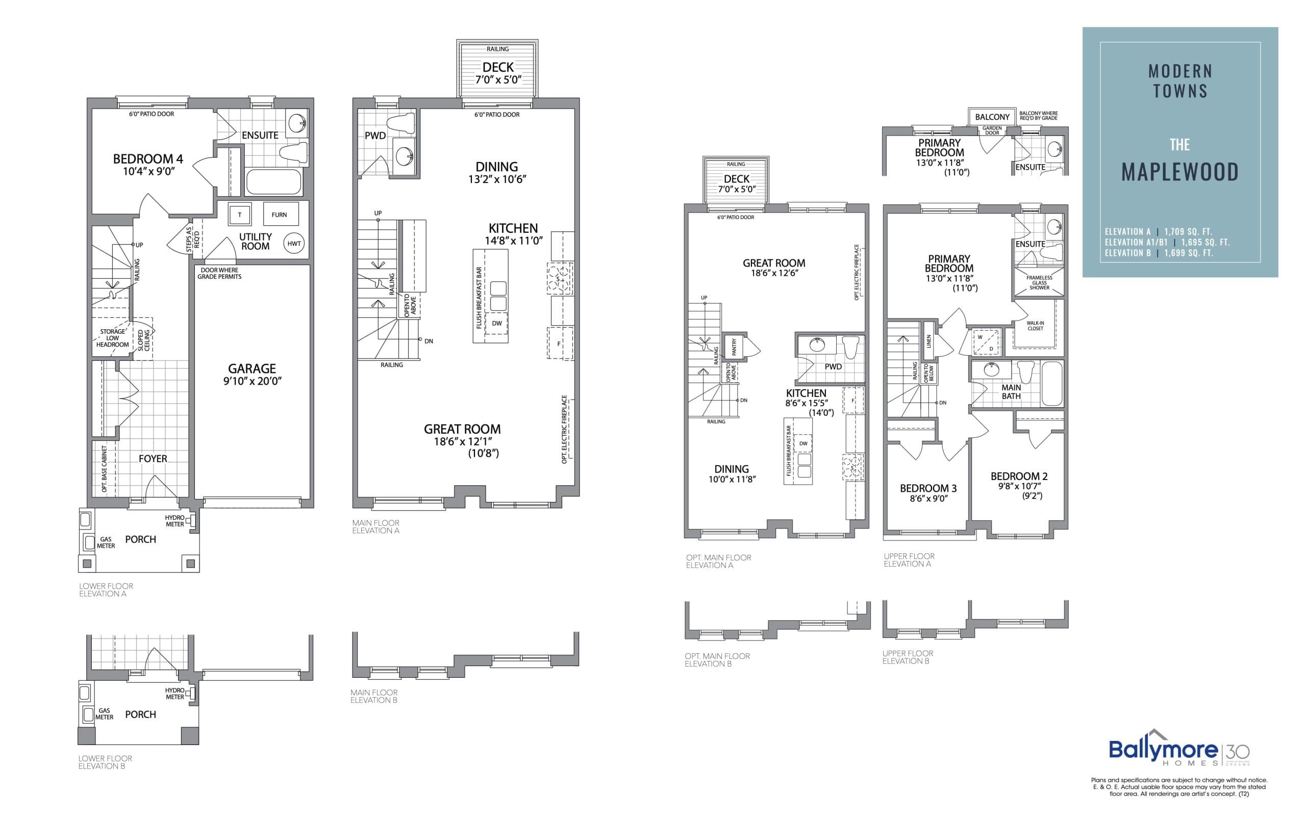 The Maplewood Floor Plan at Harbourview Towns - 1709 sq.ft