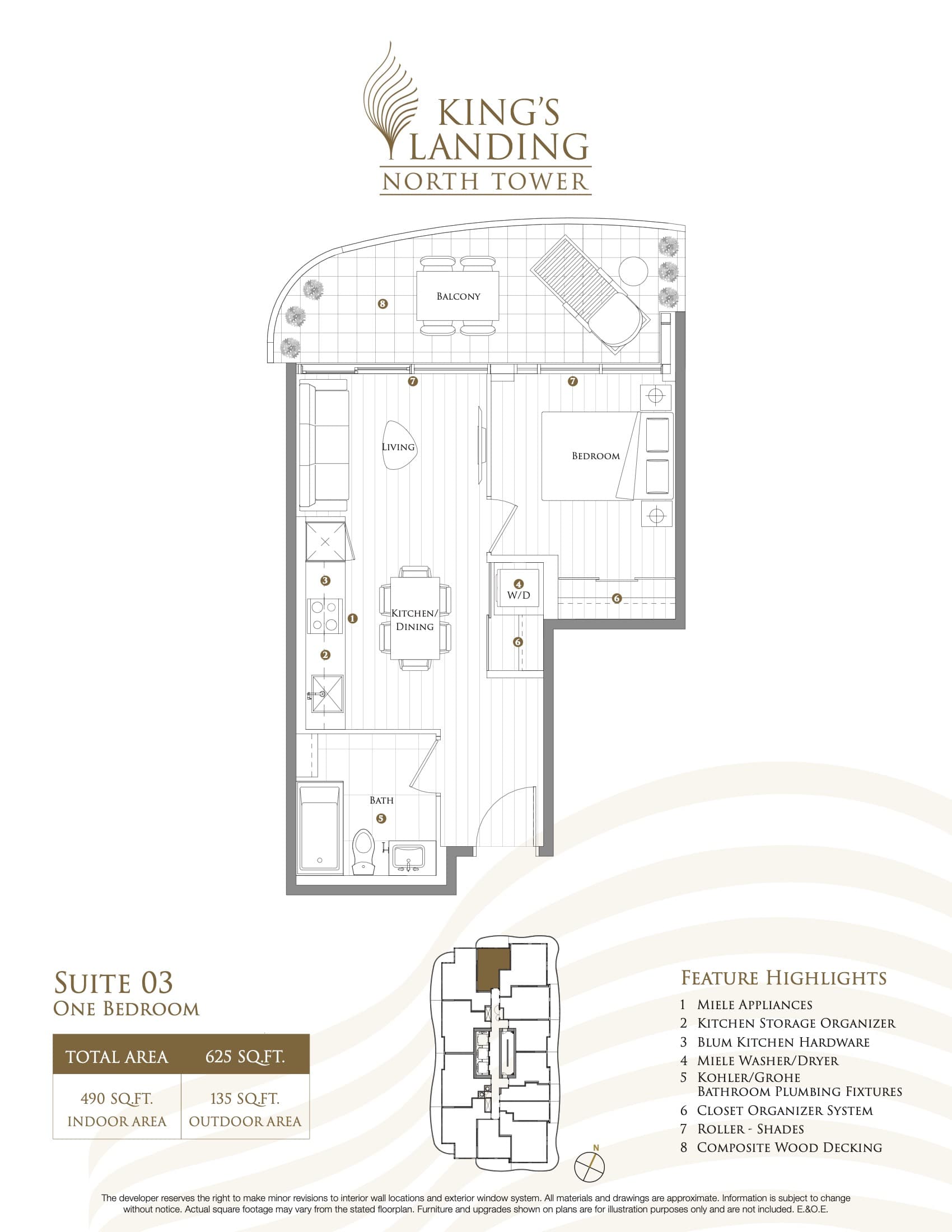 Suite 03 Floor Plan at King's Landing Phase 2 Condos - 490 sq.ft