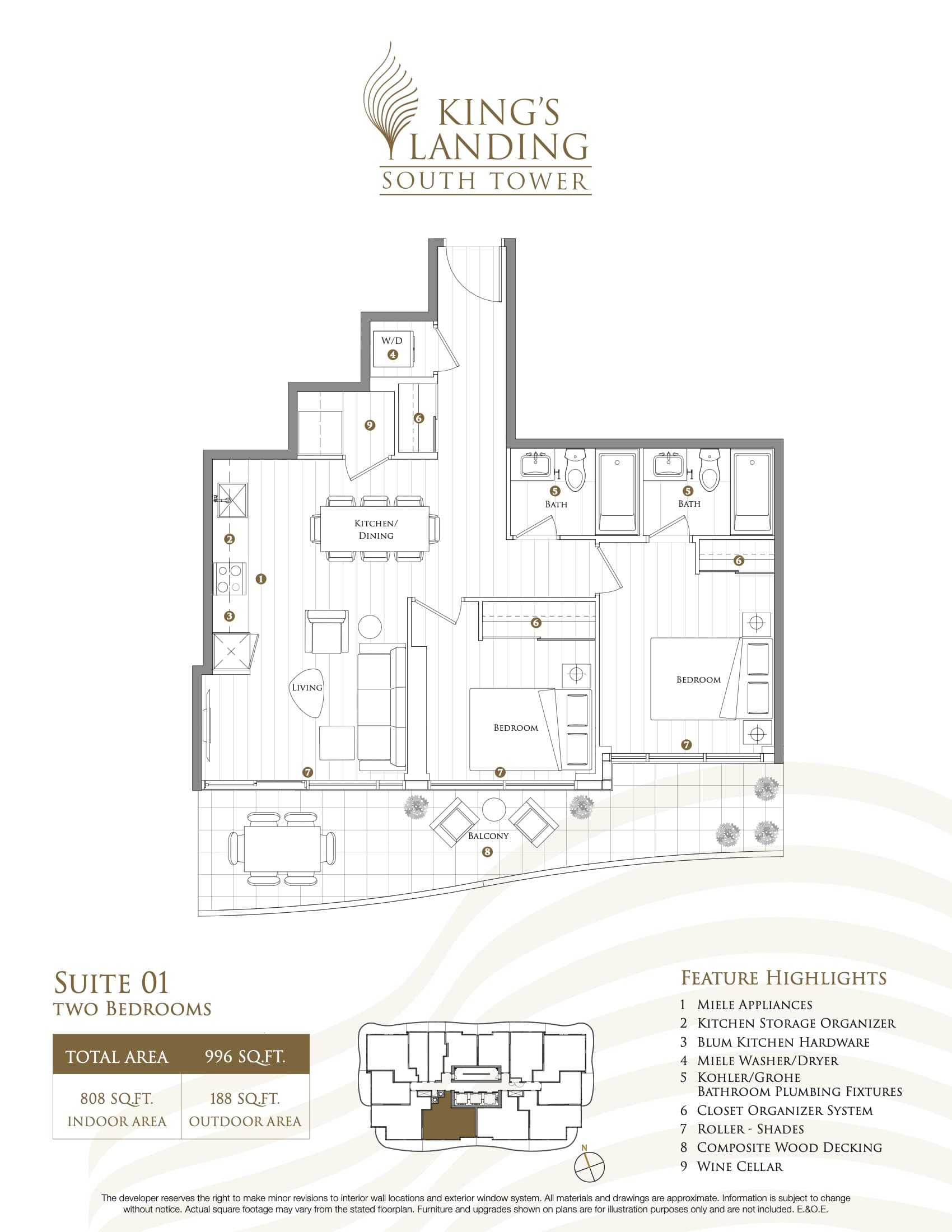 Suite 01 Floor Plan at King's Landing Phase 3 Condos - 808 sq.ft