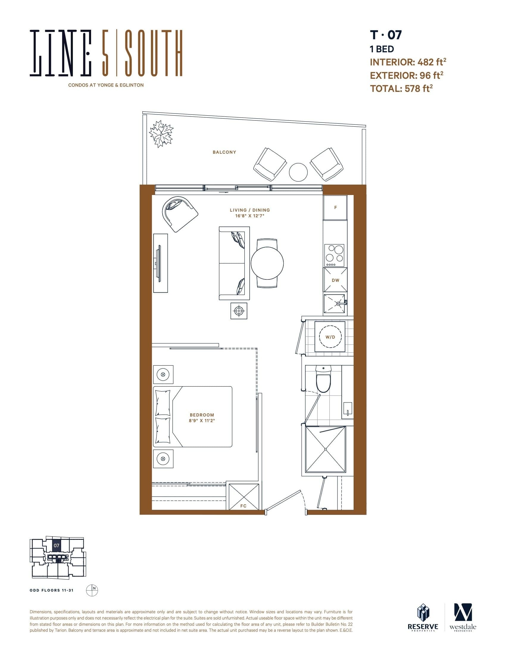 T-07 Floor Plan at Line 5 South Tower Condos - 482 sq.ft