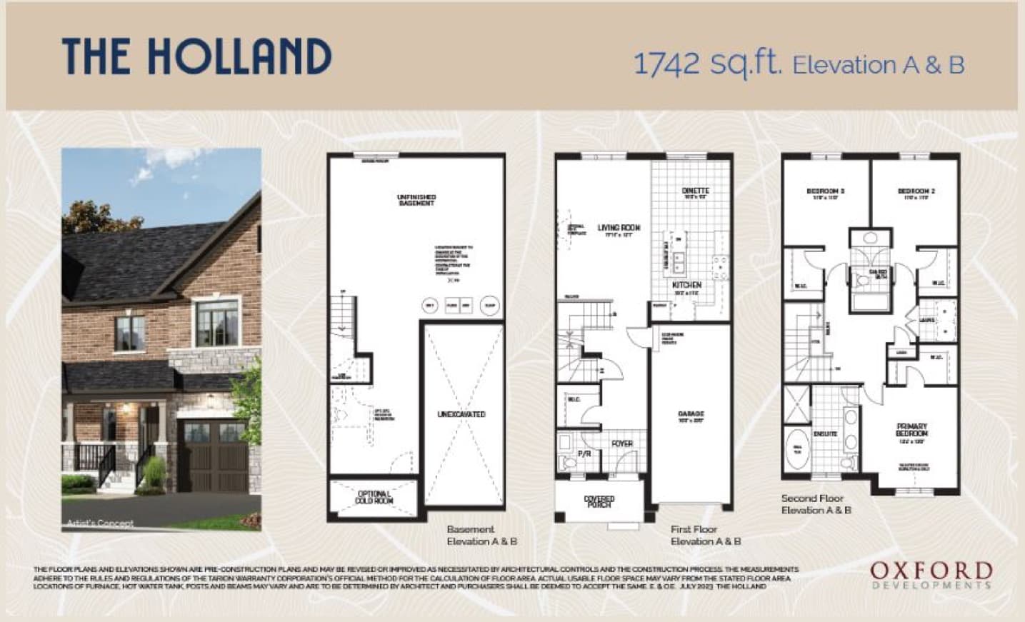 The Holland Floor Plan at Luthers Landing Towns - 1742 sq.ft