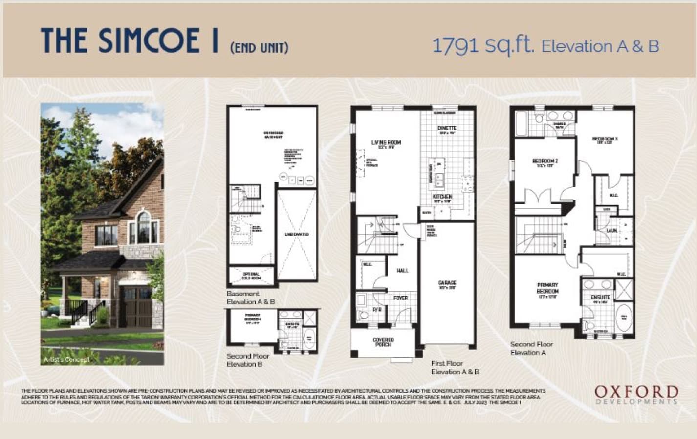 The Simcoe I (End Unit) Floor Plan at Luthers Landing Towns - 1791 sq.ft